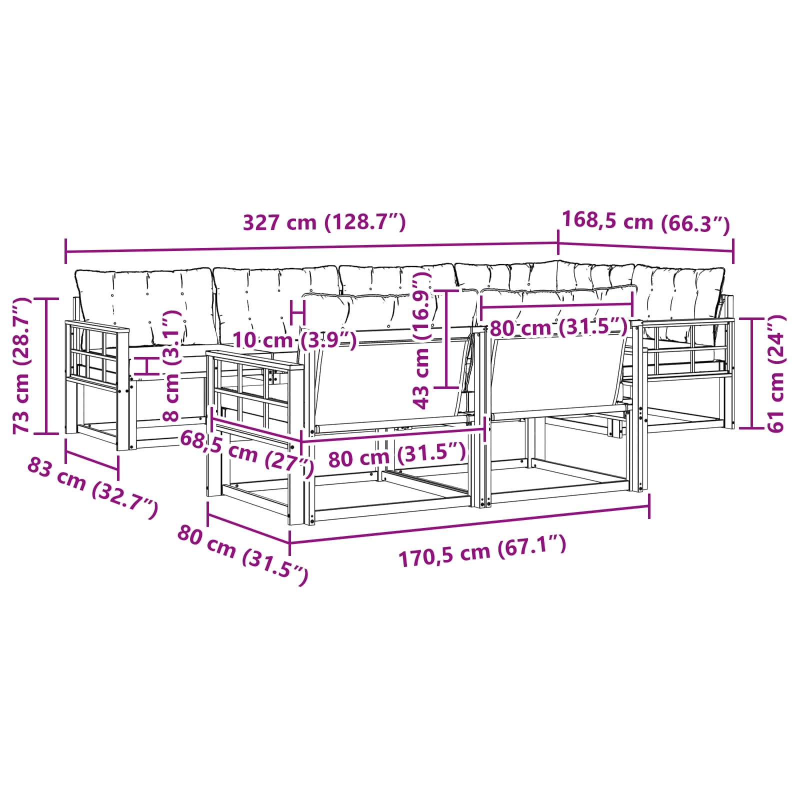 Set vanjskih sofa s jastukom 7 pcs Bijela i crna