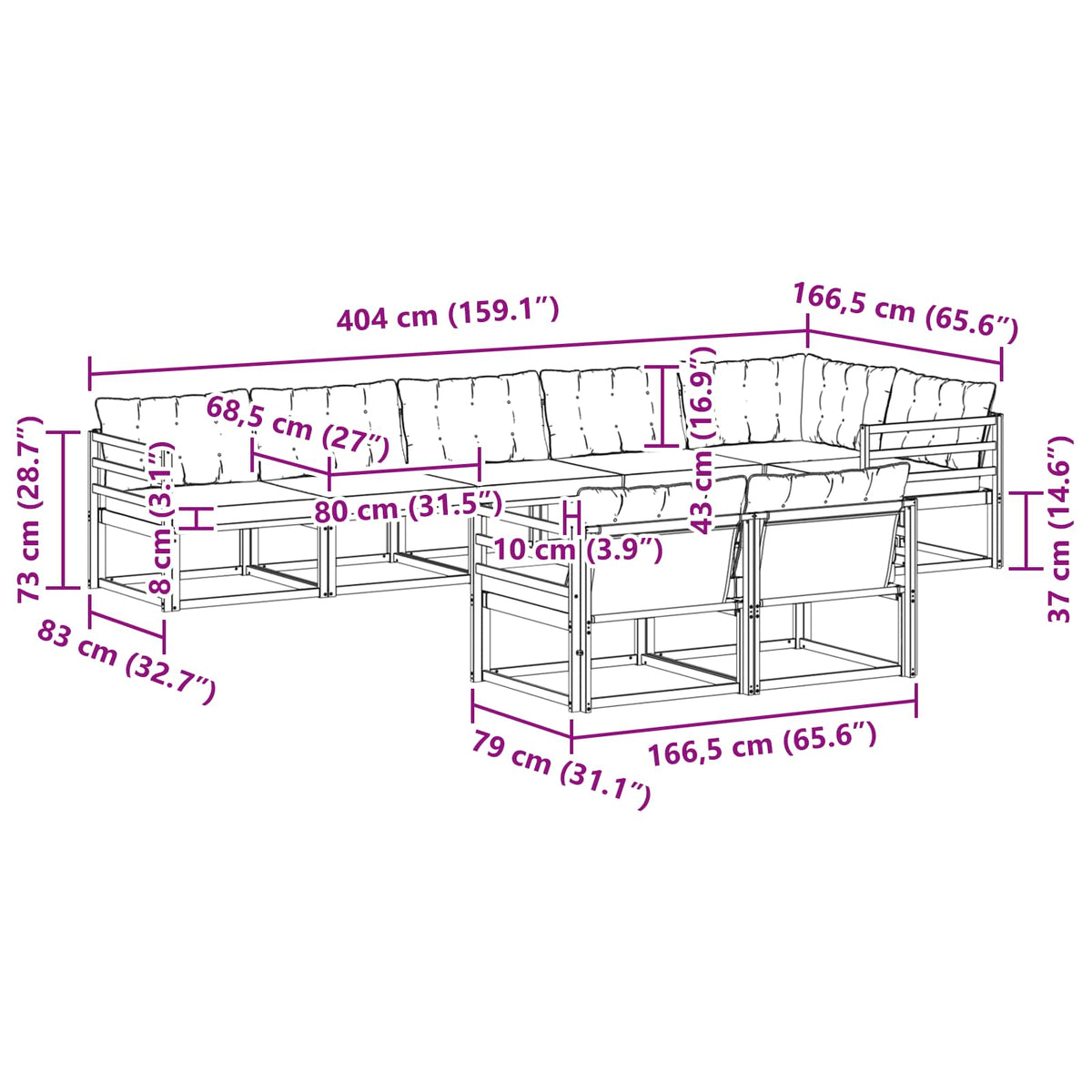 Set vanjskih sofa s jastukom 8 pcs Bijela i crna