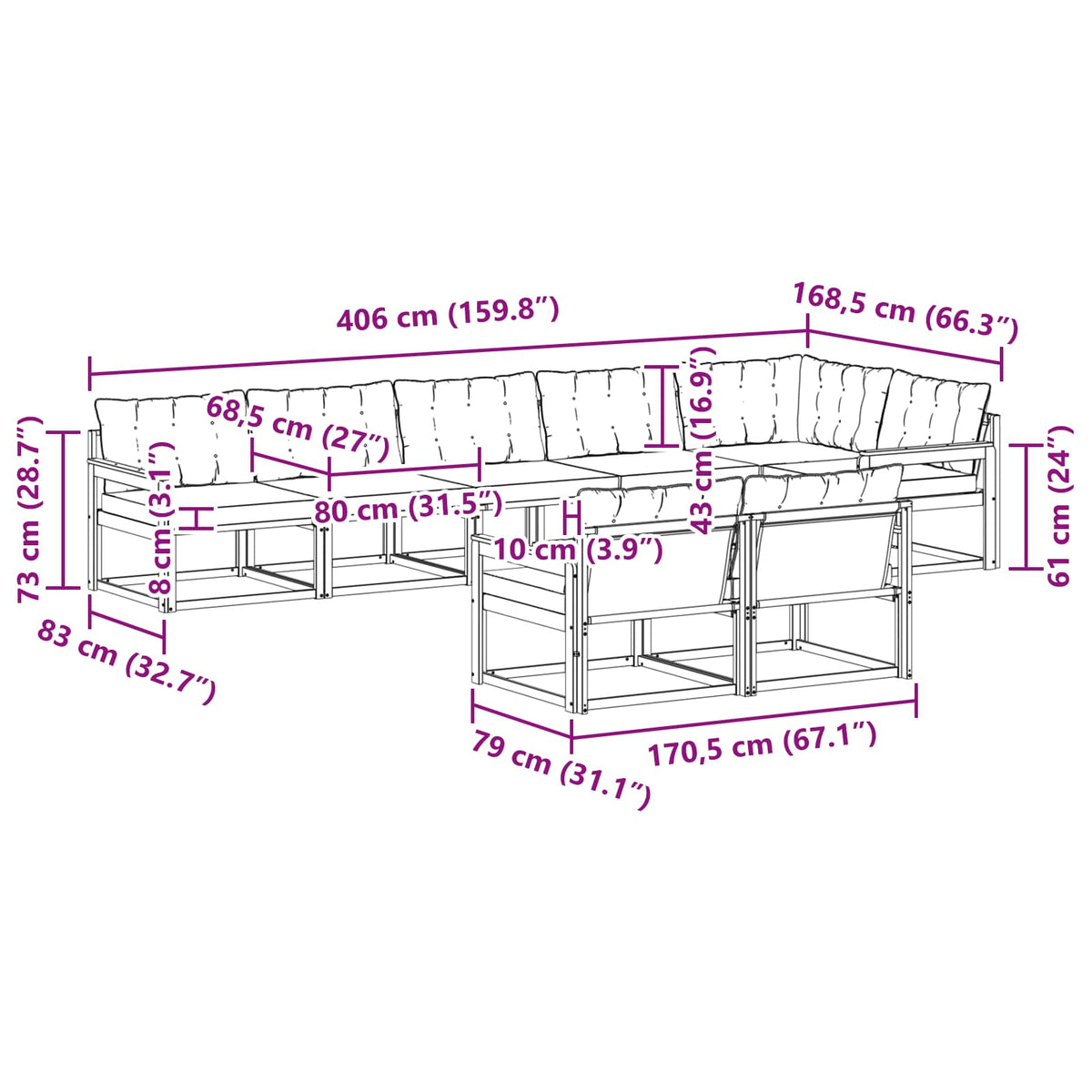Set vanjskih sofa s jastukom 8 pcs Bijela i crna