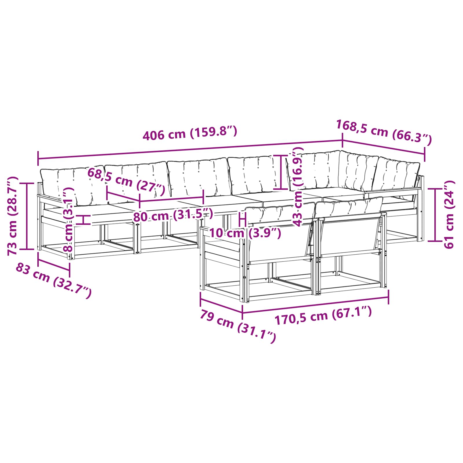 Set vanjskih sofa s jastukom 8 pcs Bijela i crna