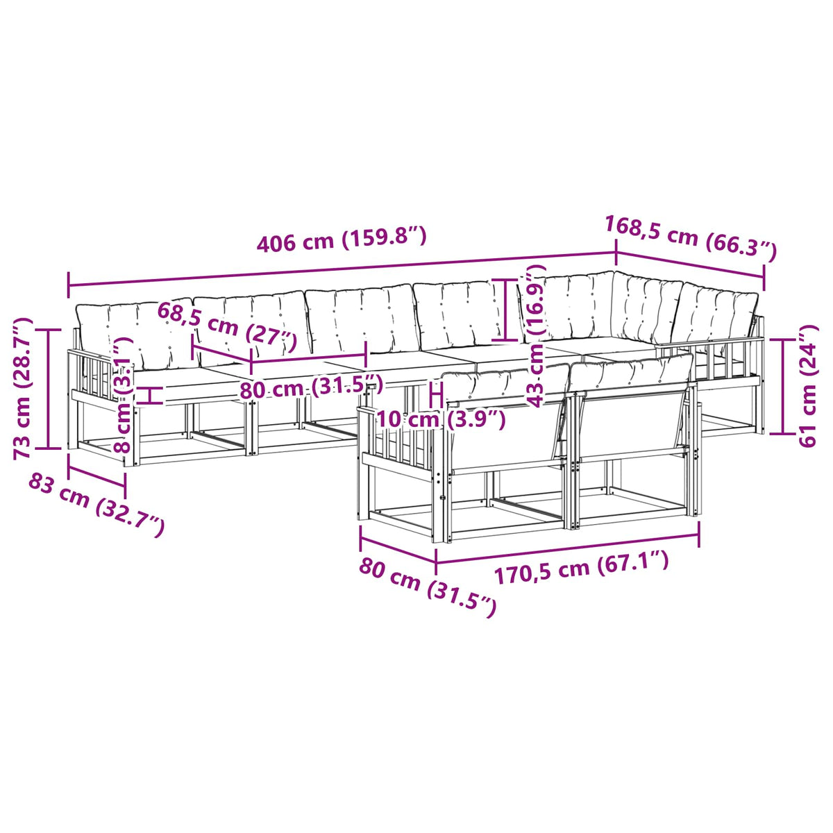 Set vanjskih sofa s jastukom 8 pcs Bijela i crna