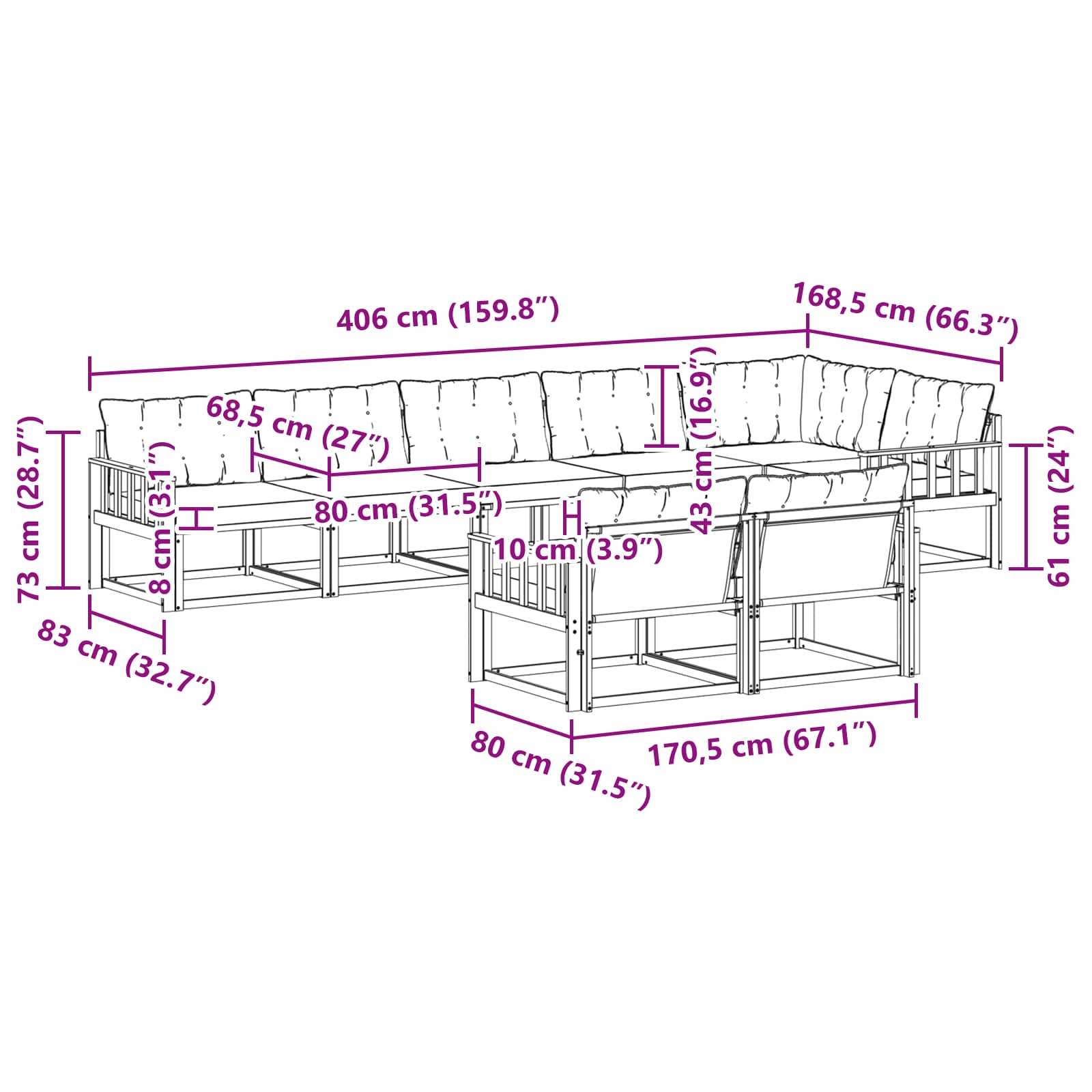 Set vanjskih sofa s jastukom 8 pcs Bijela i crna