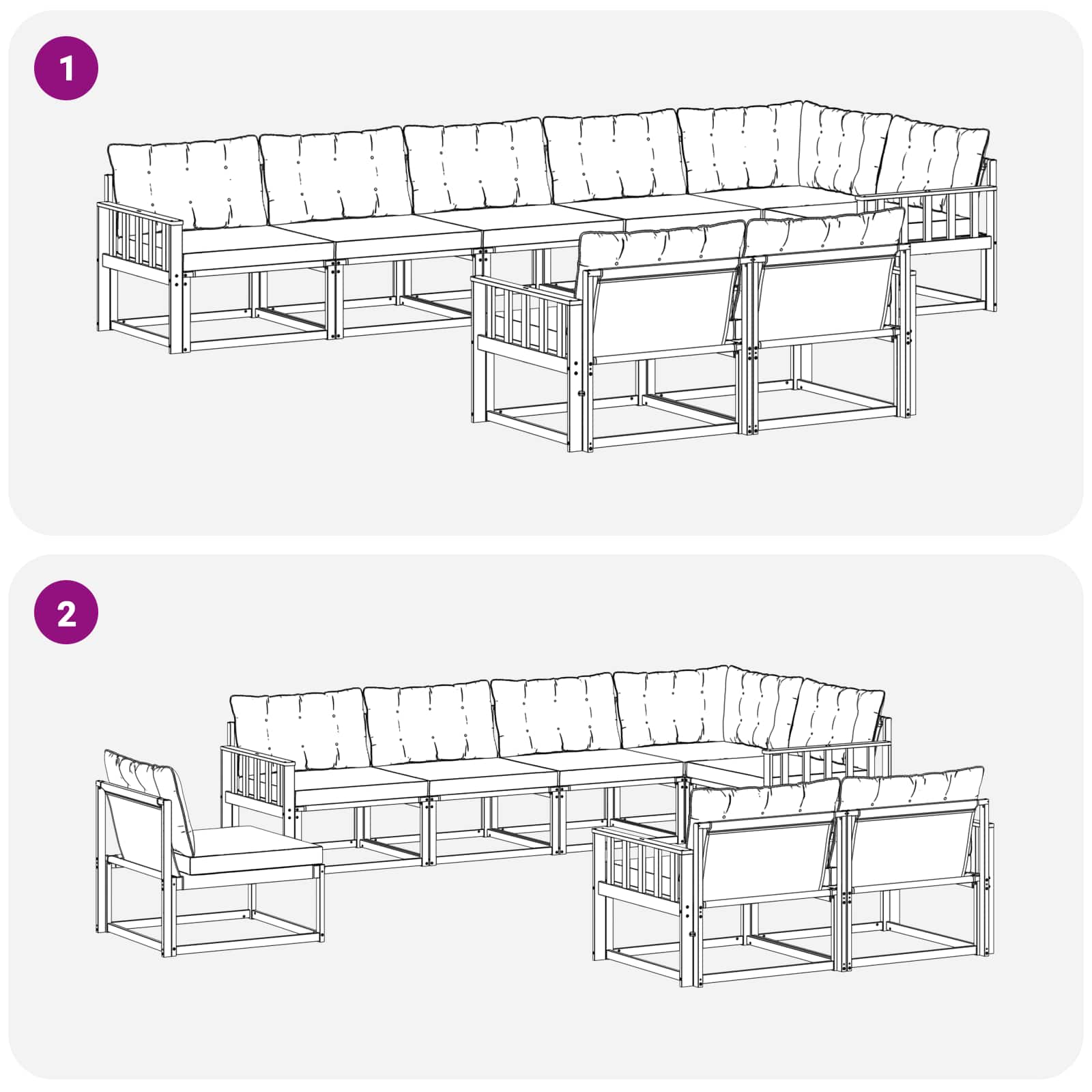 Set vanjskih sofa s jastukom 8 pcs Bijela i crna