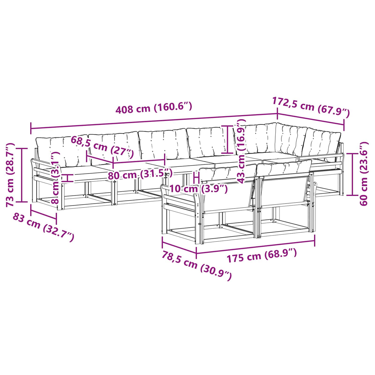 Set vanjskih sofa s jastukom 8 pcs Bijela i svjetlosiva