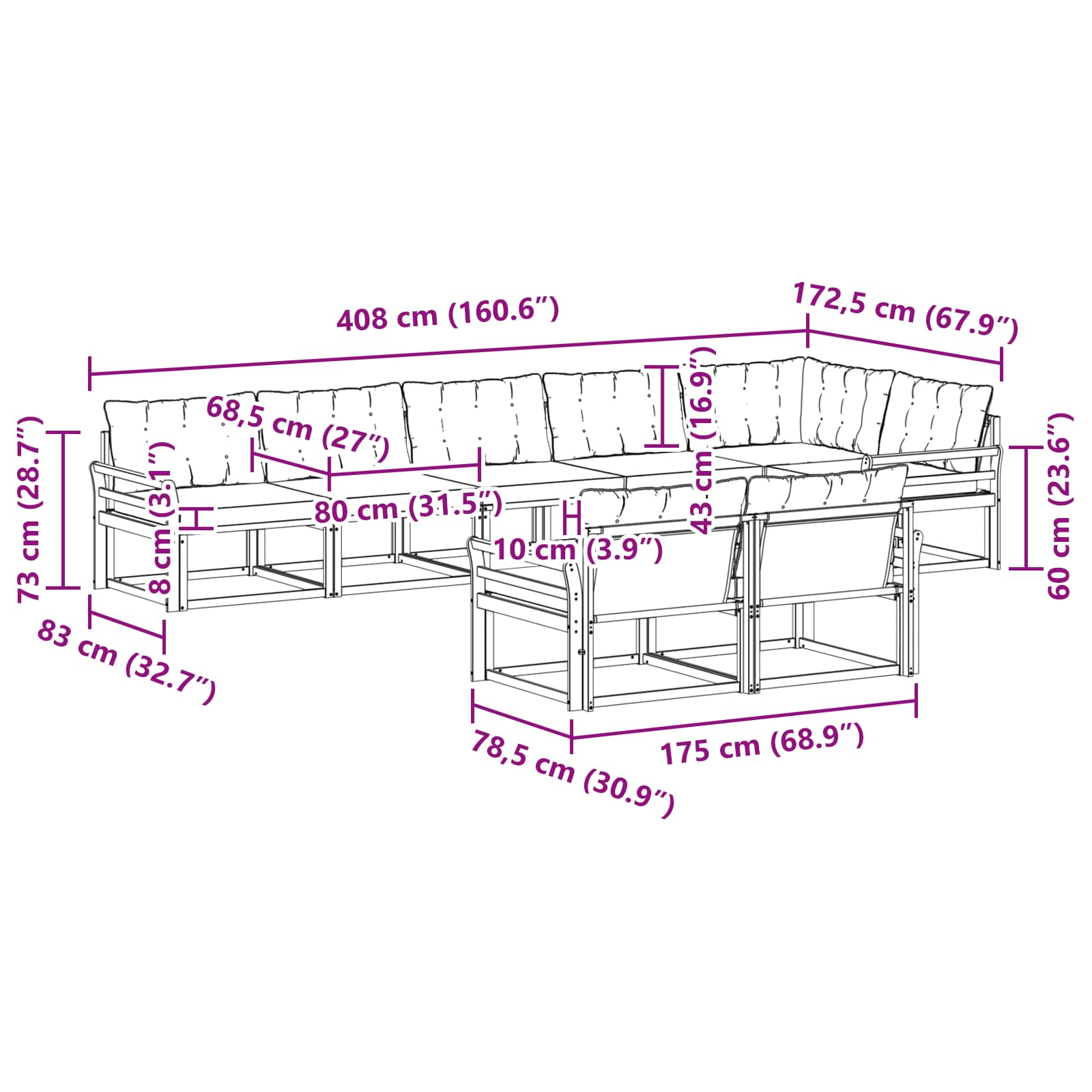 Set vanjskih sofa s jastukom 8 pcs Bijela i svjetlosiva