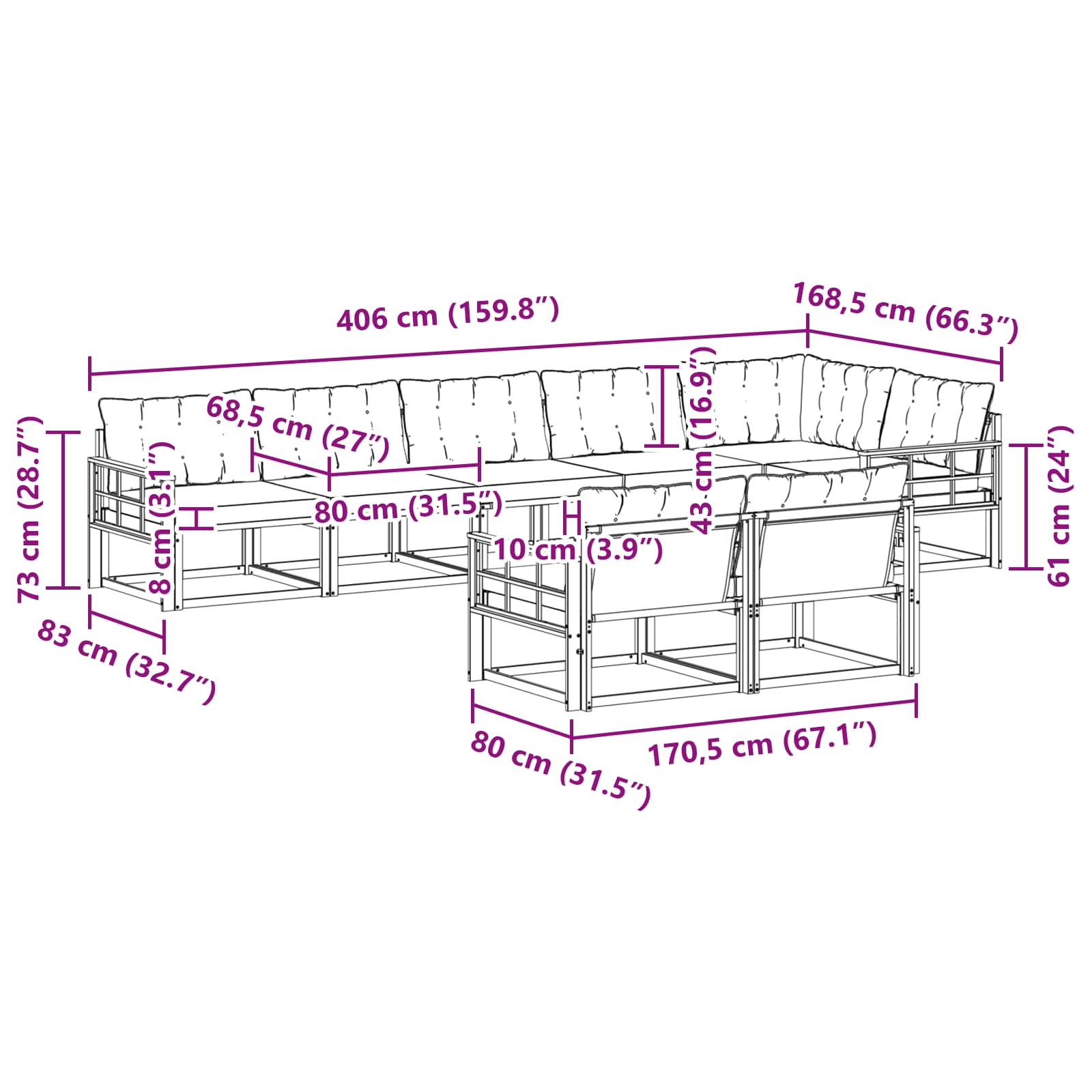 Set vanjskih sofa s jastukom 8 pcs Bijela i crna