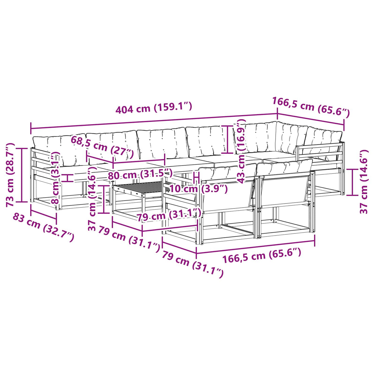 Set vanjskih sofa 9 kom. Bijela i krem