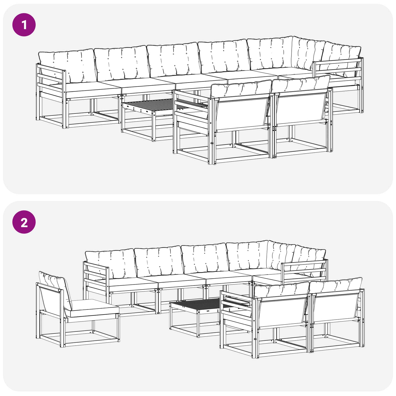 Set vanjskih sofa 9 pcs Bijela i crna 79 x 79 x 37 cm