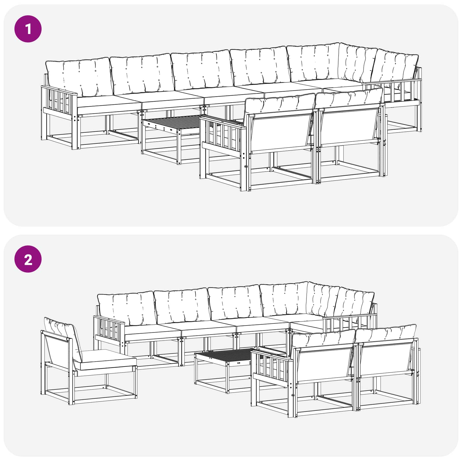 Set vanjskih sofa 9 pcs Bijela i crna 79 x 79 x 37 cm