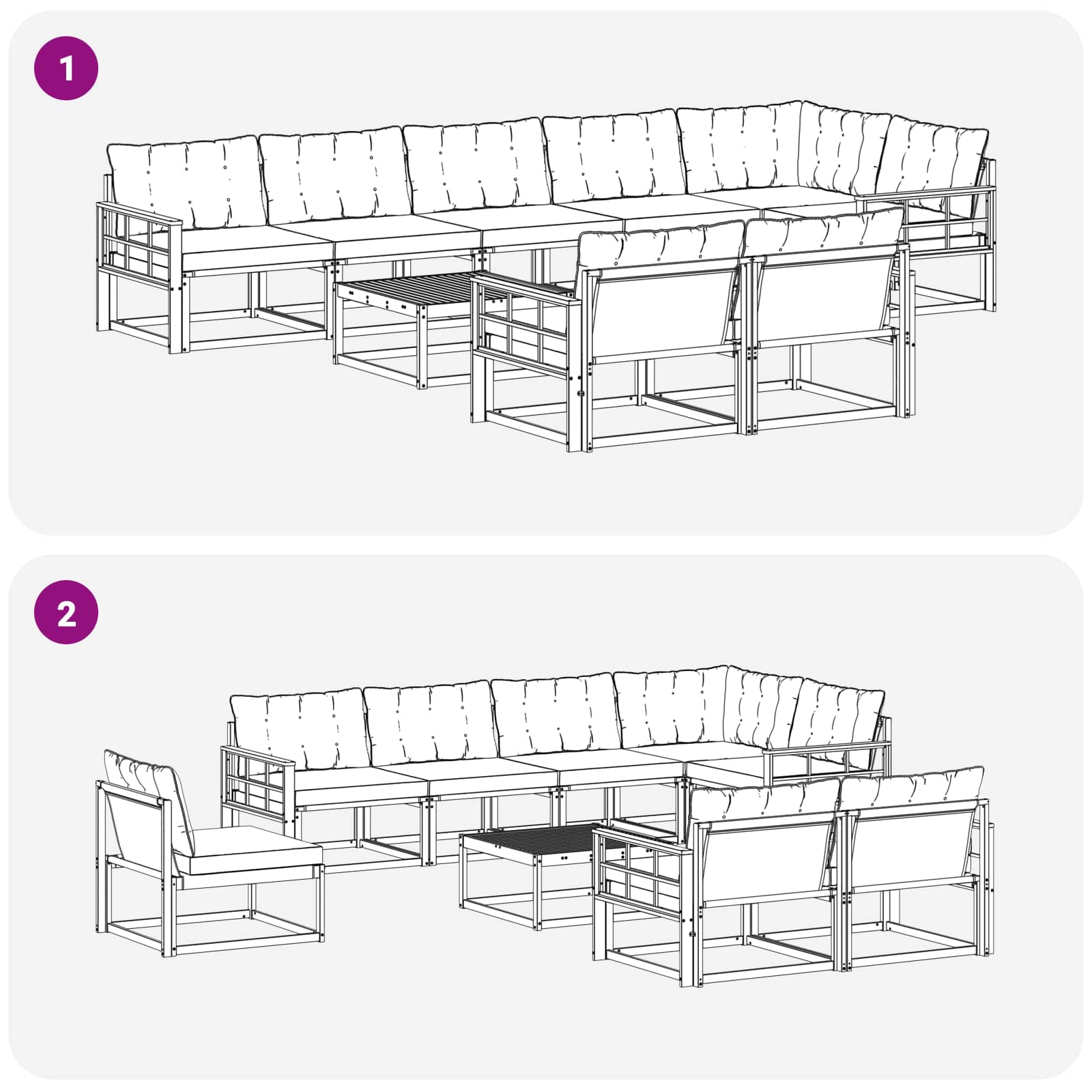 Set vanjskih sofa 9 pcs Bijela i crna 79 x 79 x 37 cm