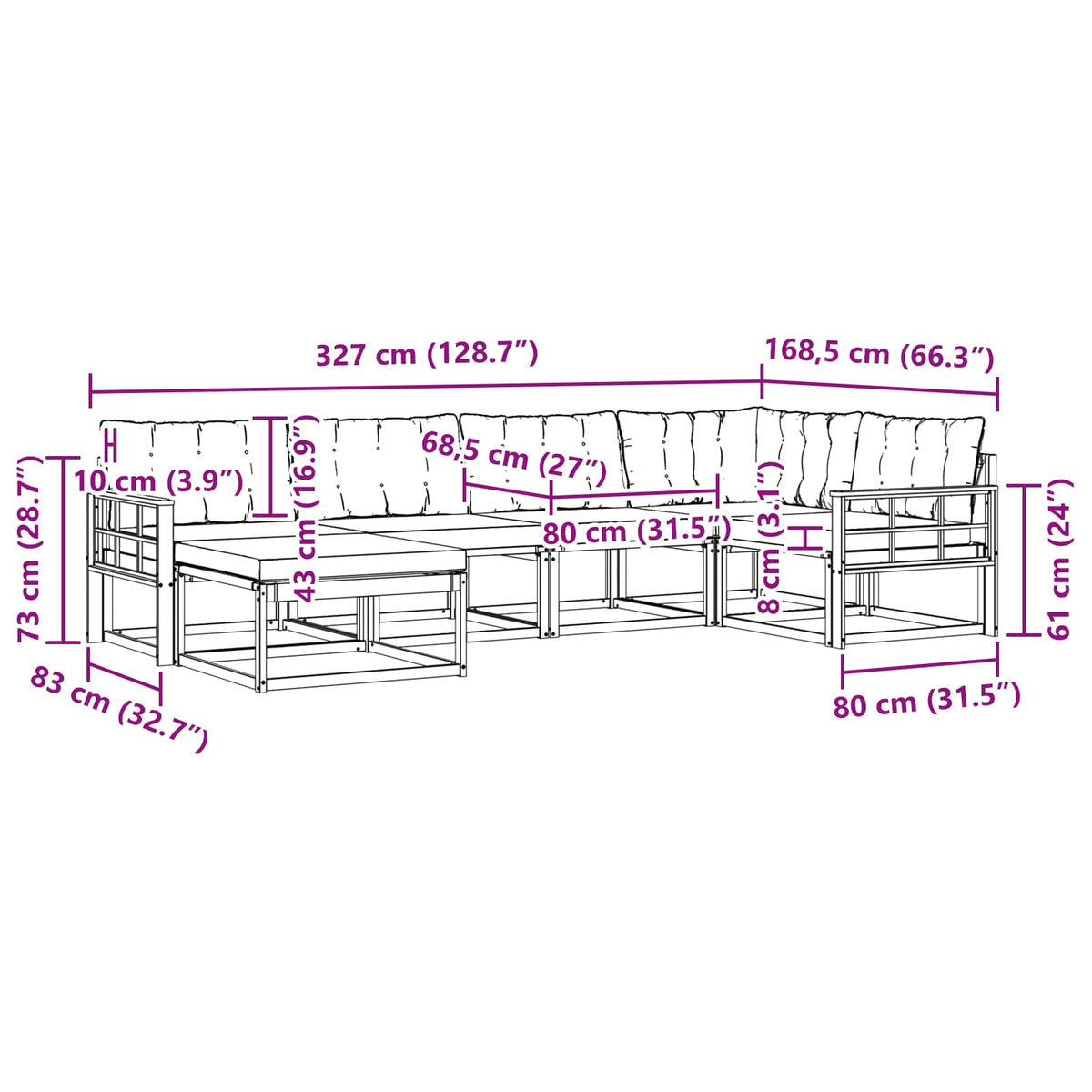 Set vanjskih sofa s jastukom 6 pcs Bijela i crna