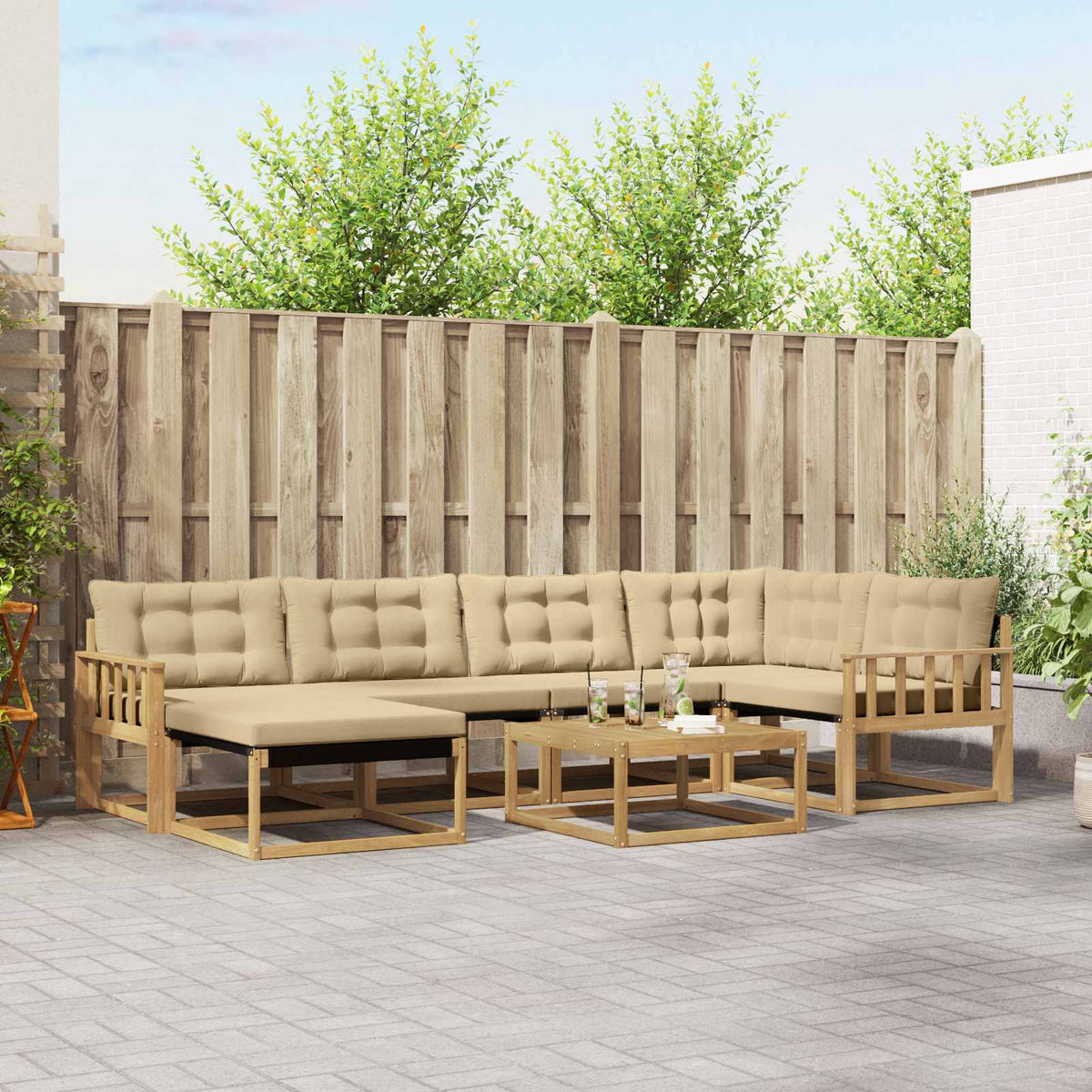 Set vanjskih sofa 7 kom. Bijela i bež Čvrsto drvo akacije