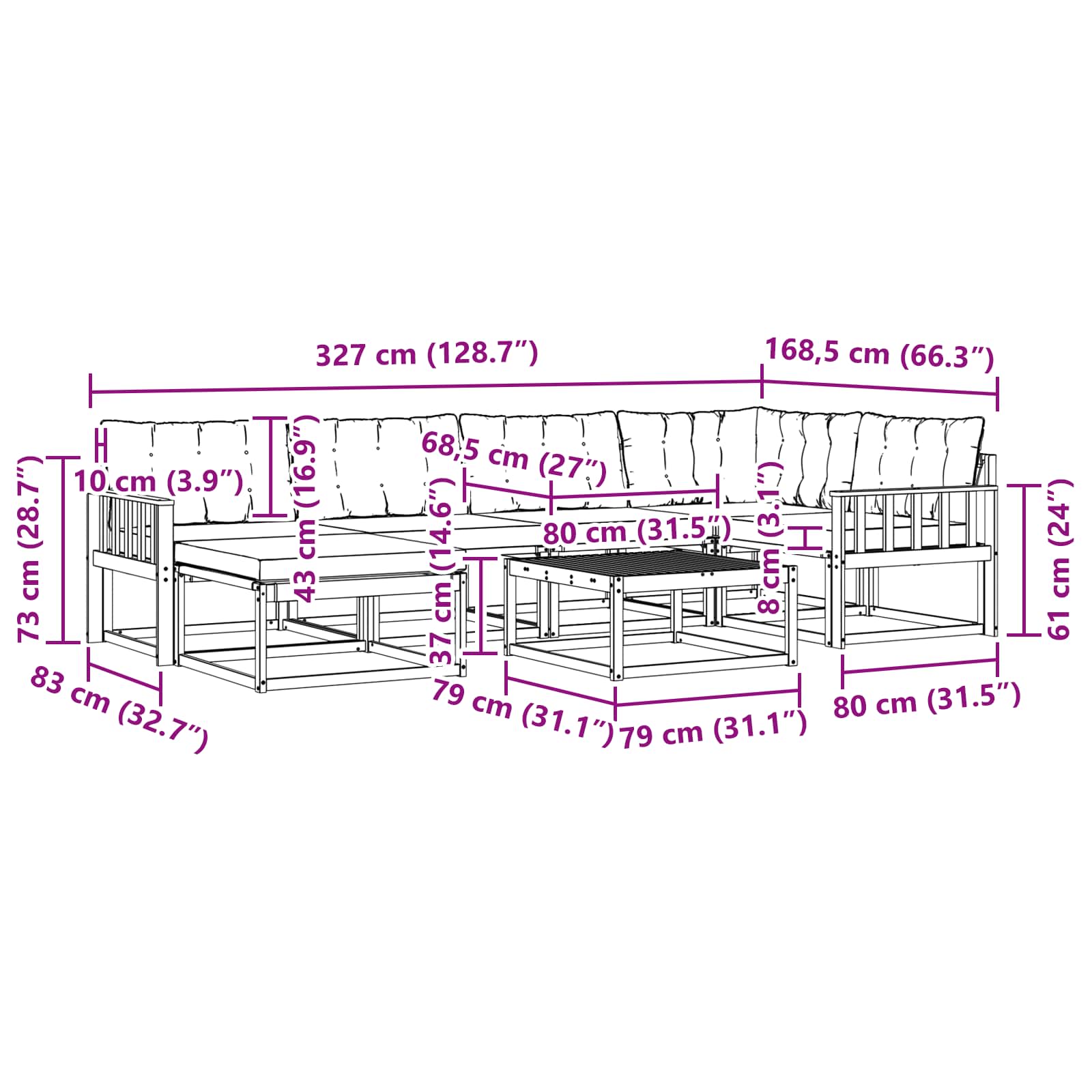 Set vanjskih sofa 7 pcs Bijela i bež 79 x 79 x 37 cm