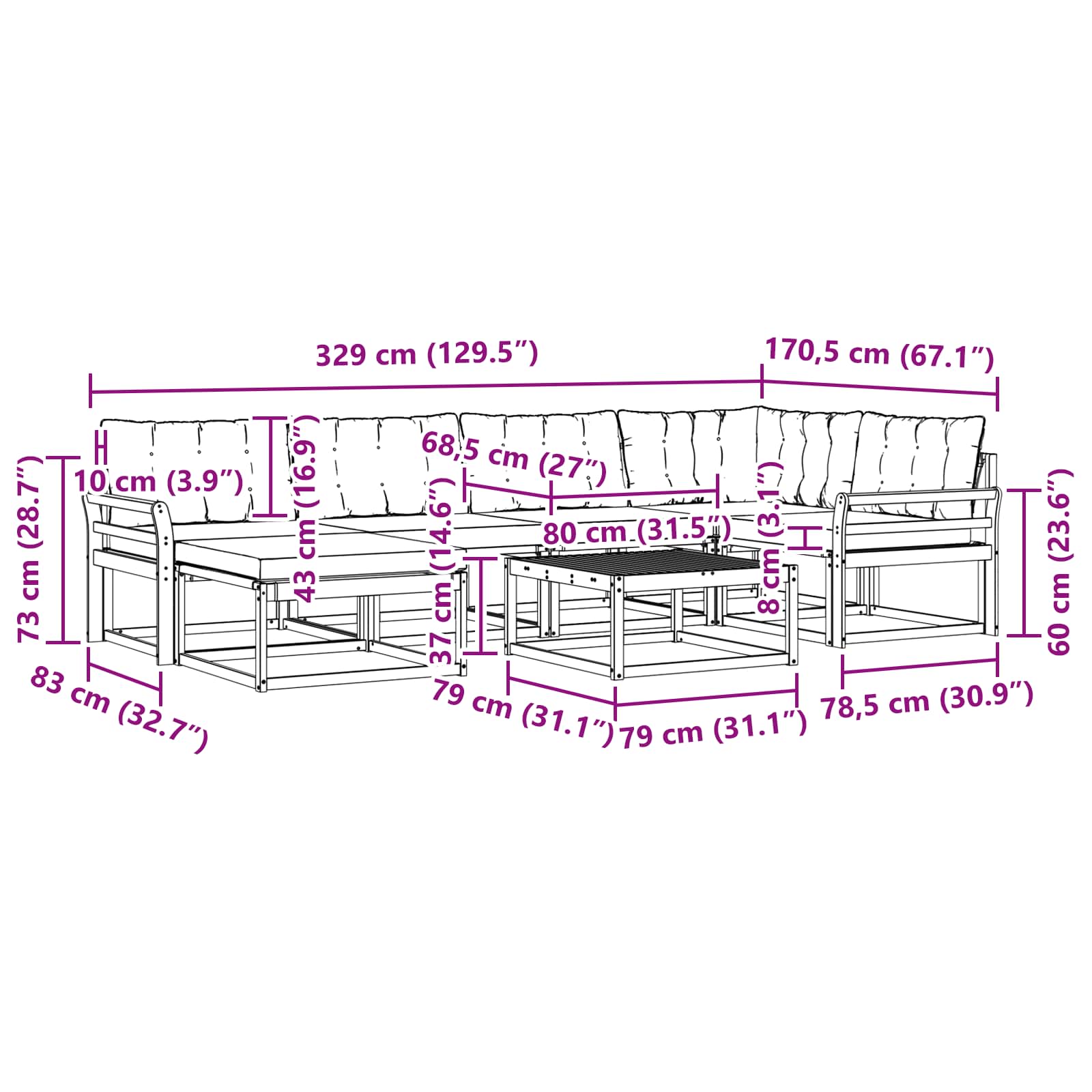 Set vanjskih sofa 7 pcs Bijela i bež 79 x 79 x 37 cm
