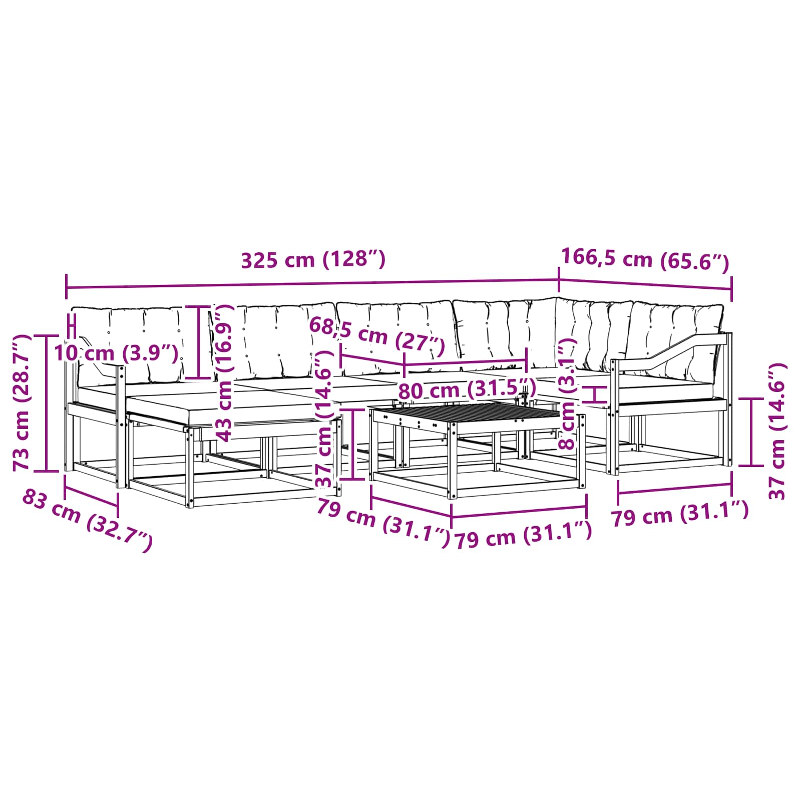 Set vanjskih sofa 7 pcs Bijela i bež 79 x 79 x 37 cm