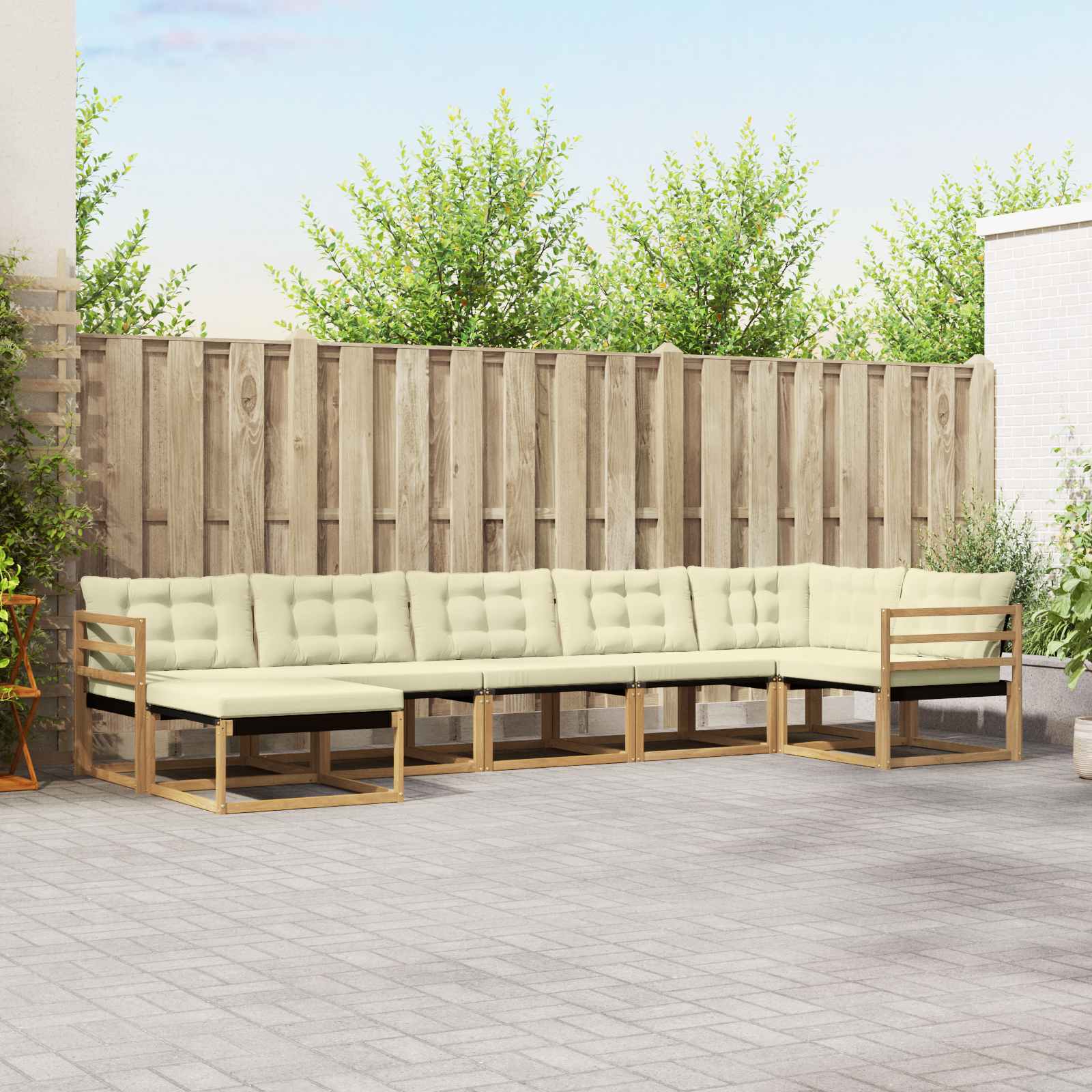 Set vanjskih sofa 7 kom. Bijela i krem Čvrsto drvo akacije