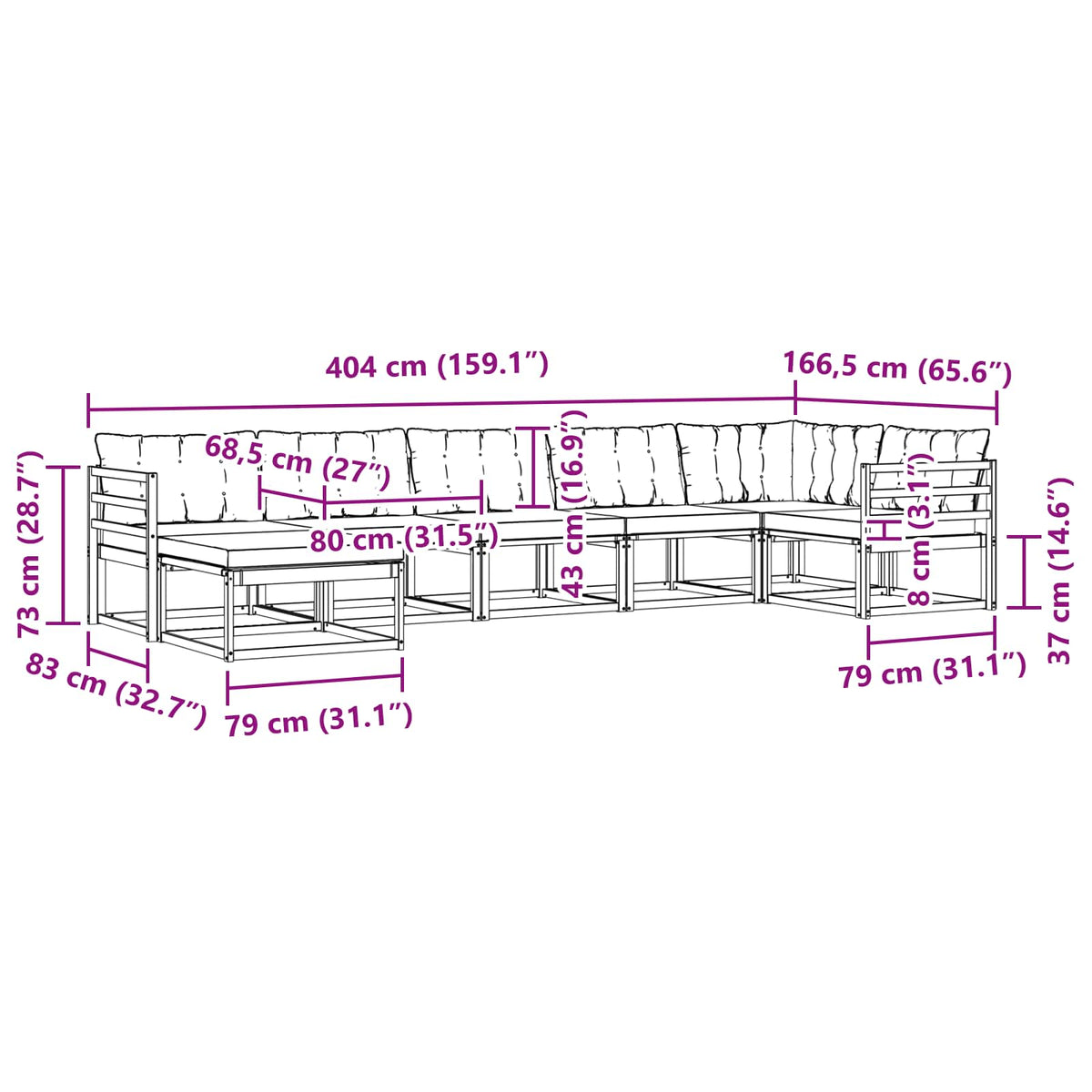 Set vanjskih sofa s jastukom 7 pcs Bijela i crna