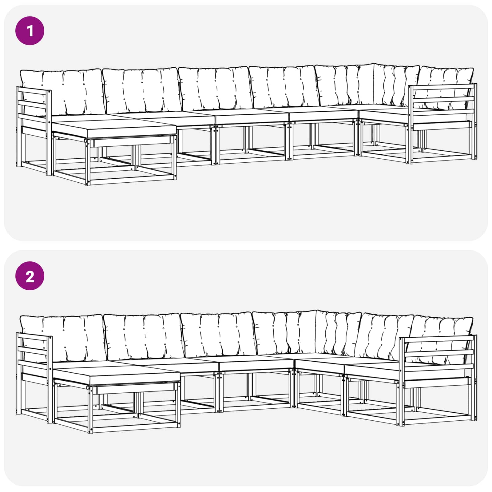 Set vanjskih sofa s jastukom 7 pcs Bijela i crna