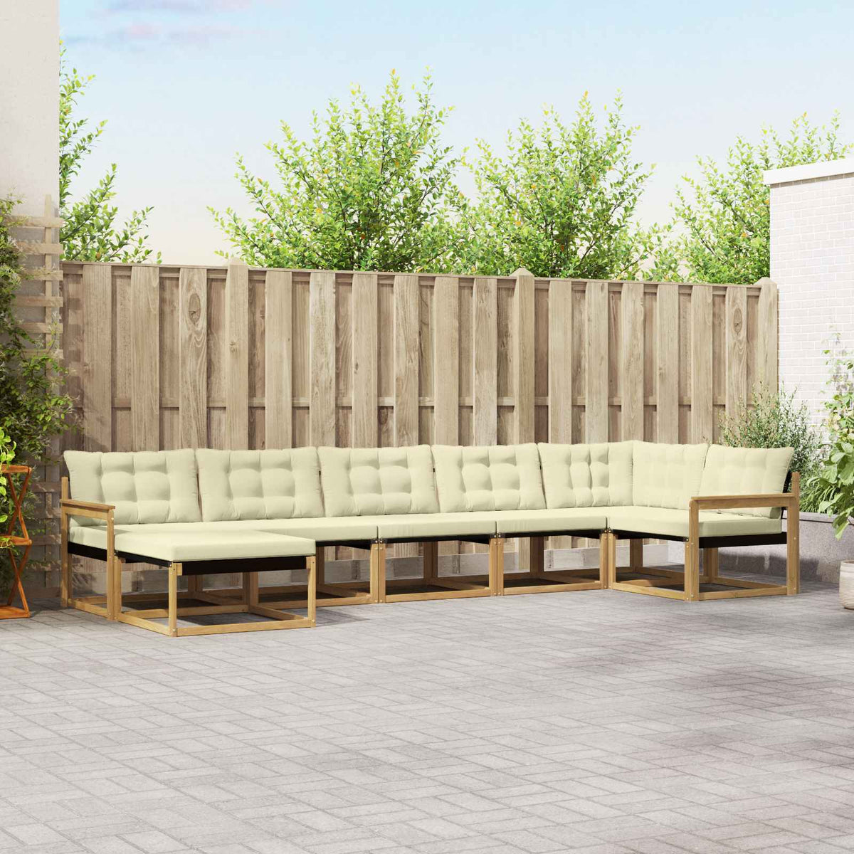 Set vanjskih sofa 7 kom. Bijela i krem Čvrsto drvo akacije 406 x 168,5 x 73 cm