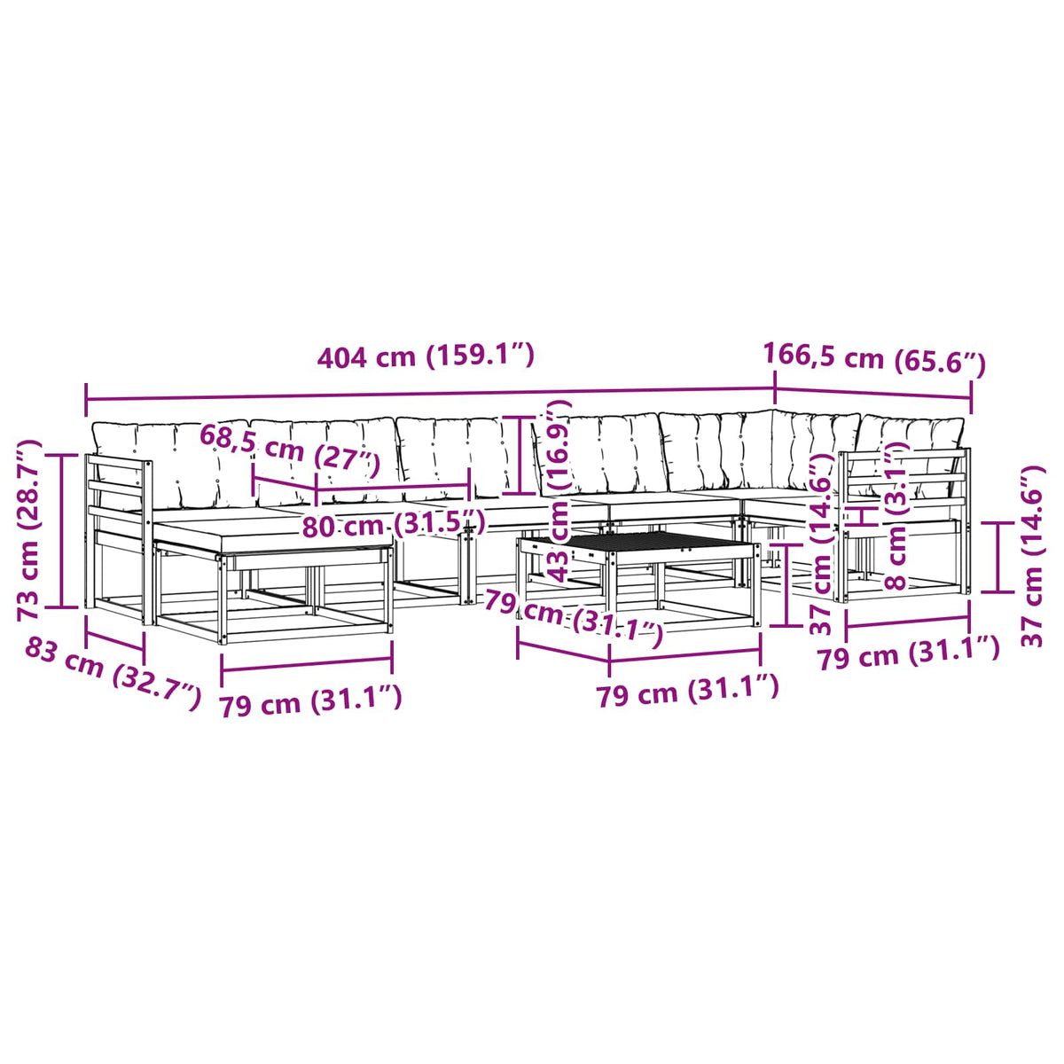 Set vanjskih sofa 8 pcs Bijela i bež 79 x 79 x 37 cm