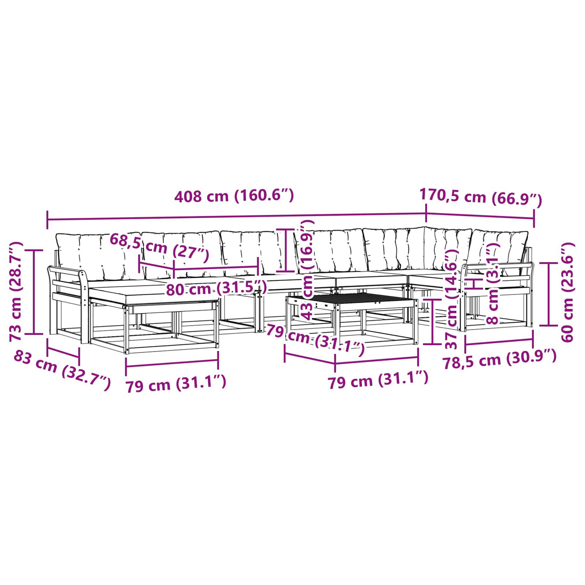 Set vanjskih sofa 8 pcs Bijela i krem 79 x 79 x 37 cm