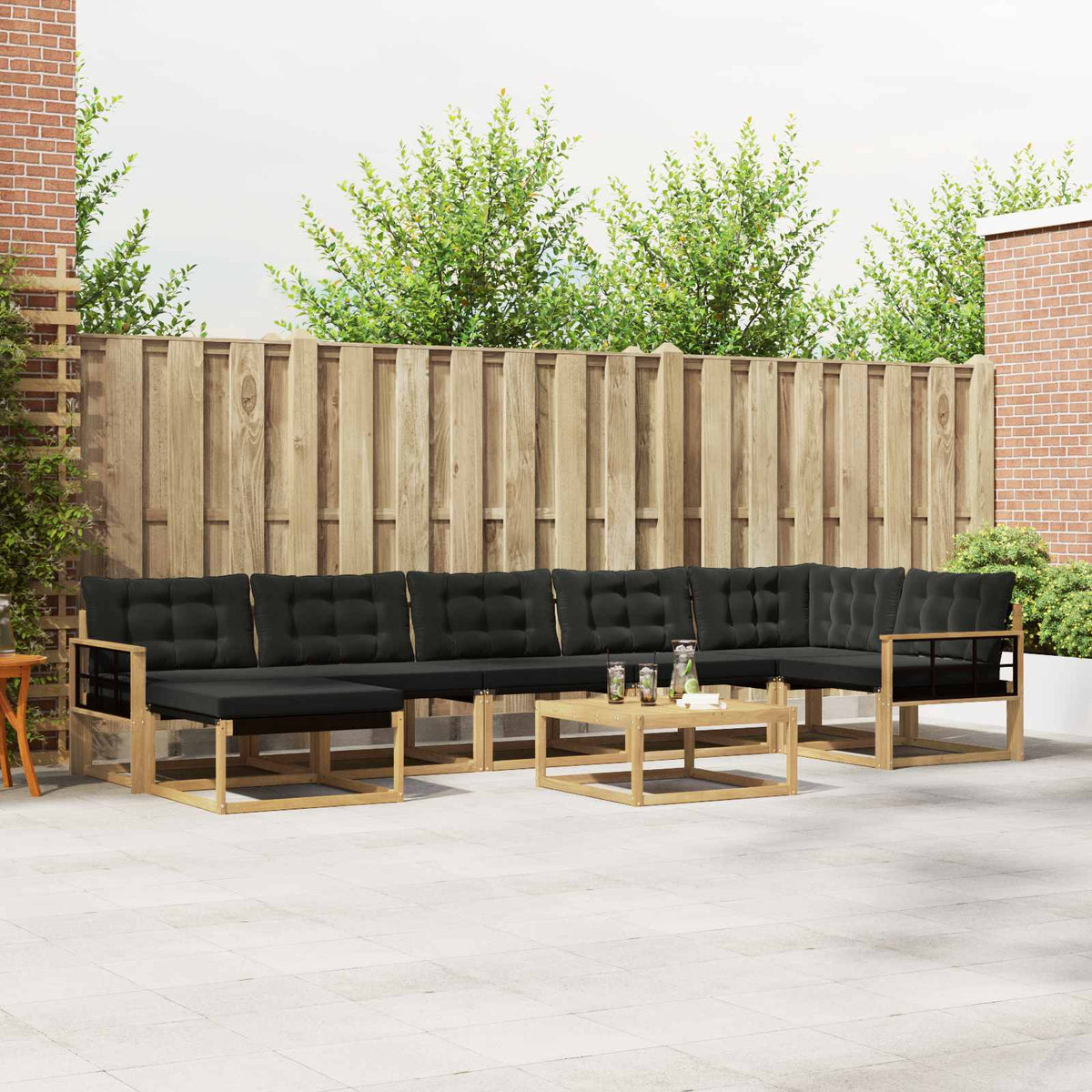 Set vanjskih sofa 8 kom. Bijela i crna Čvrsto drvo akacije