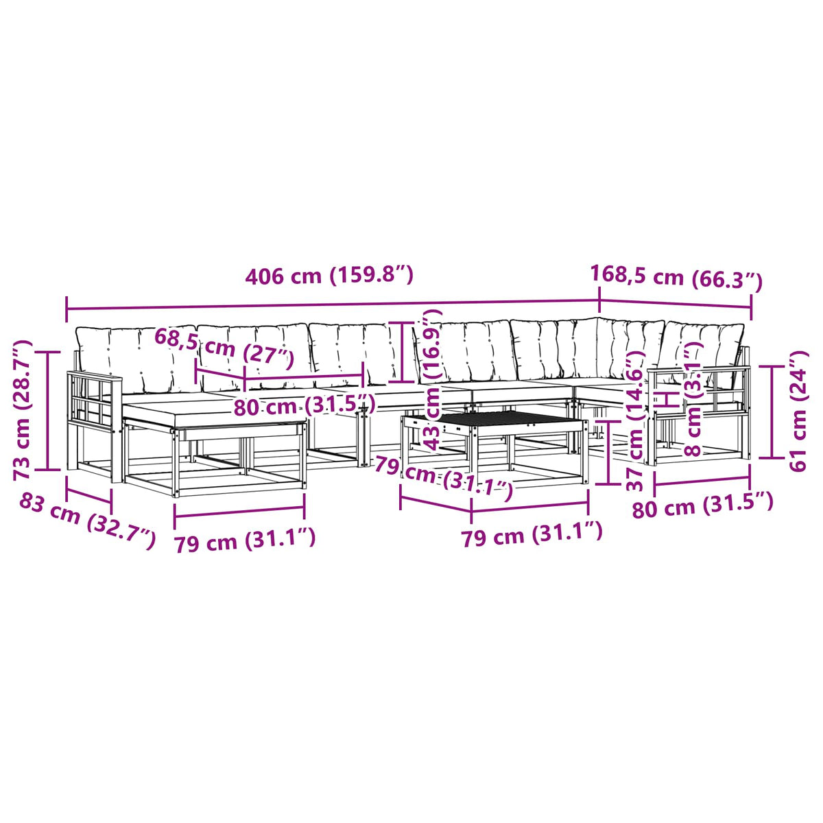 Set vanjskih sofa 8 pcs Bijela i bež 79 x 79 x 37 cm