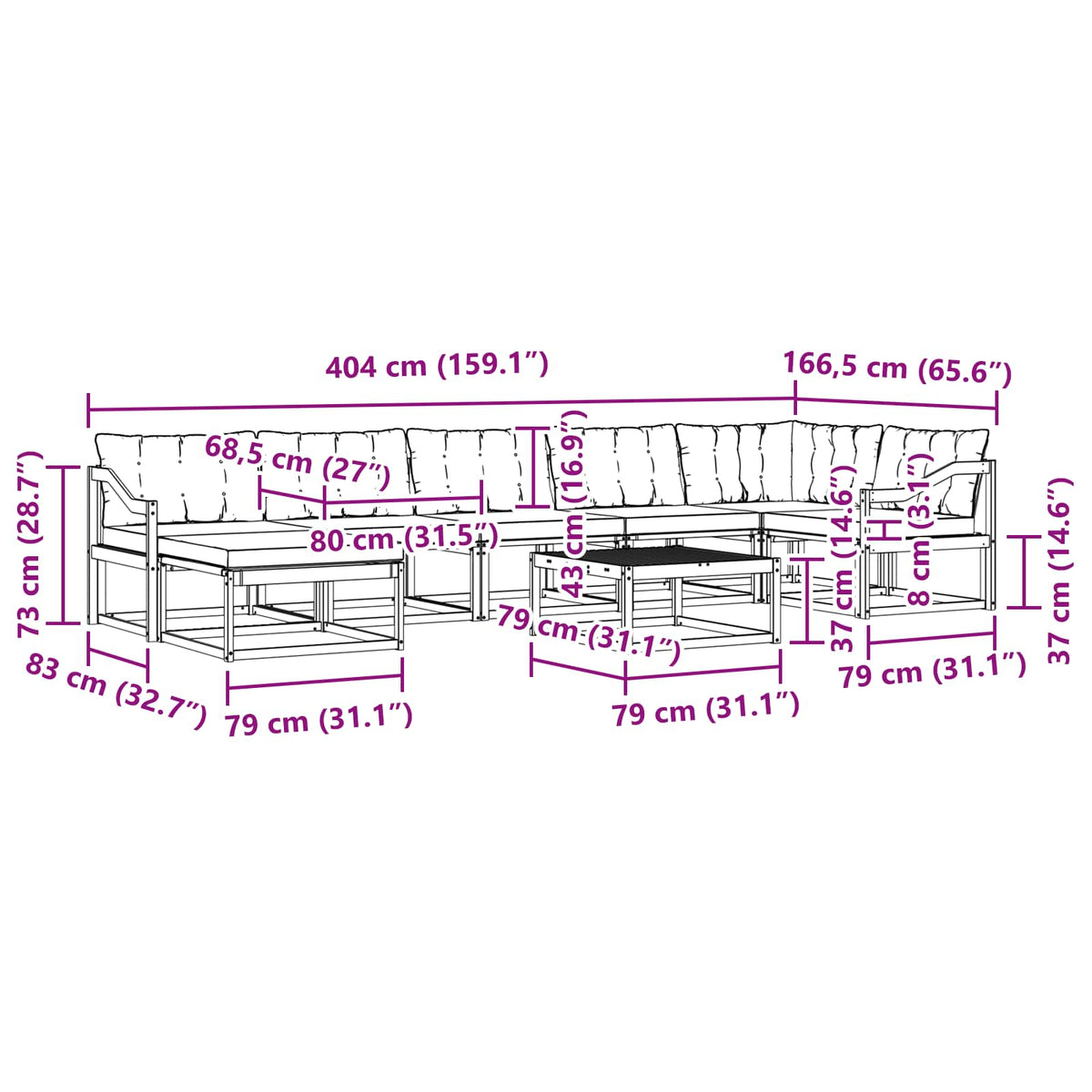 Set vanjskih sofa 8 pcs Bijela i krem 79 x 79 x 37 cm