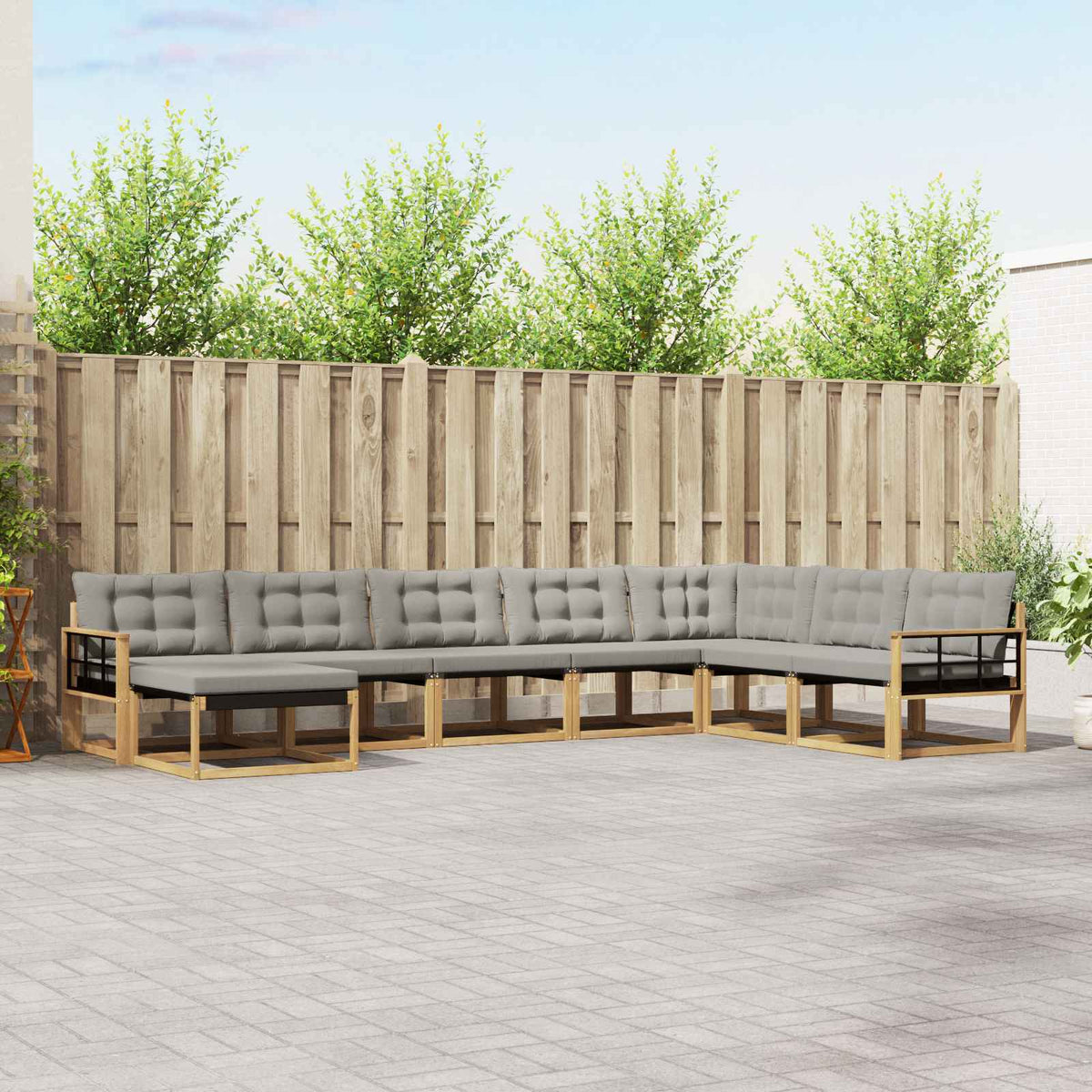 Set vanjskih sofa 8 kom. Bijela i svjetlosiva 406 x 247,5 x 73 cm