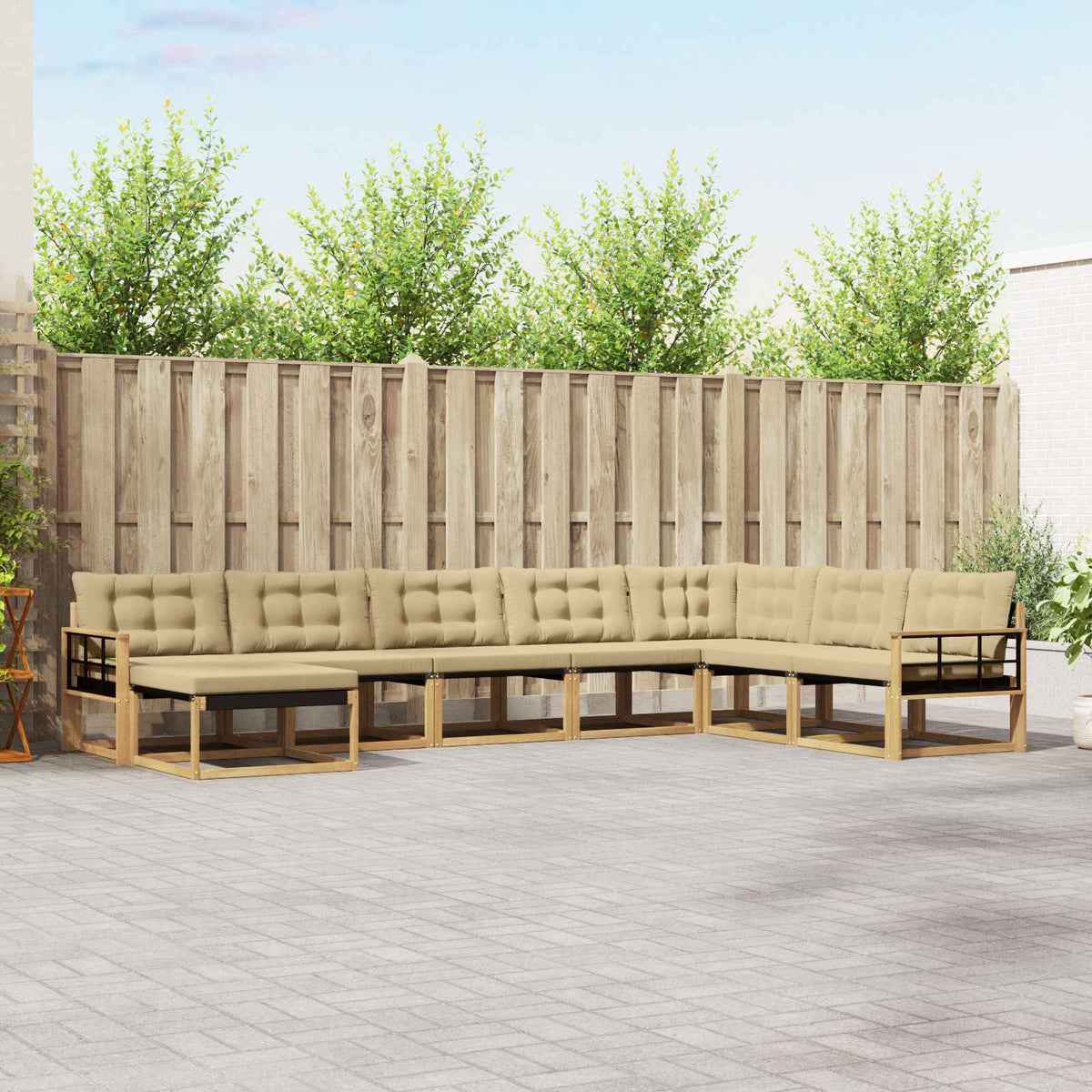 Set vanjskih sofa 8 kom. Bijela i bež Čvrsto drvo akacije 406 x 247,5 x 73 cm