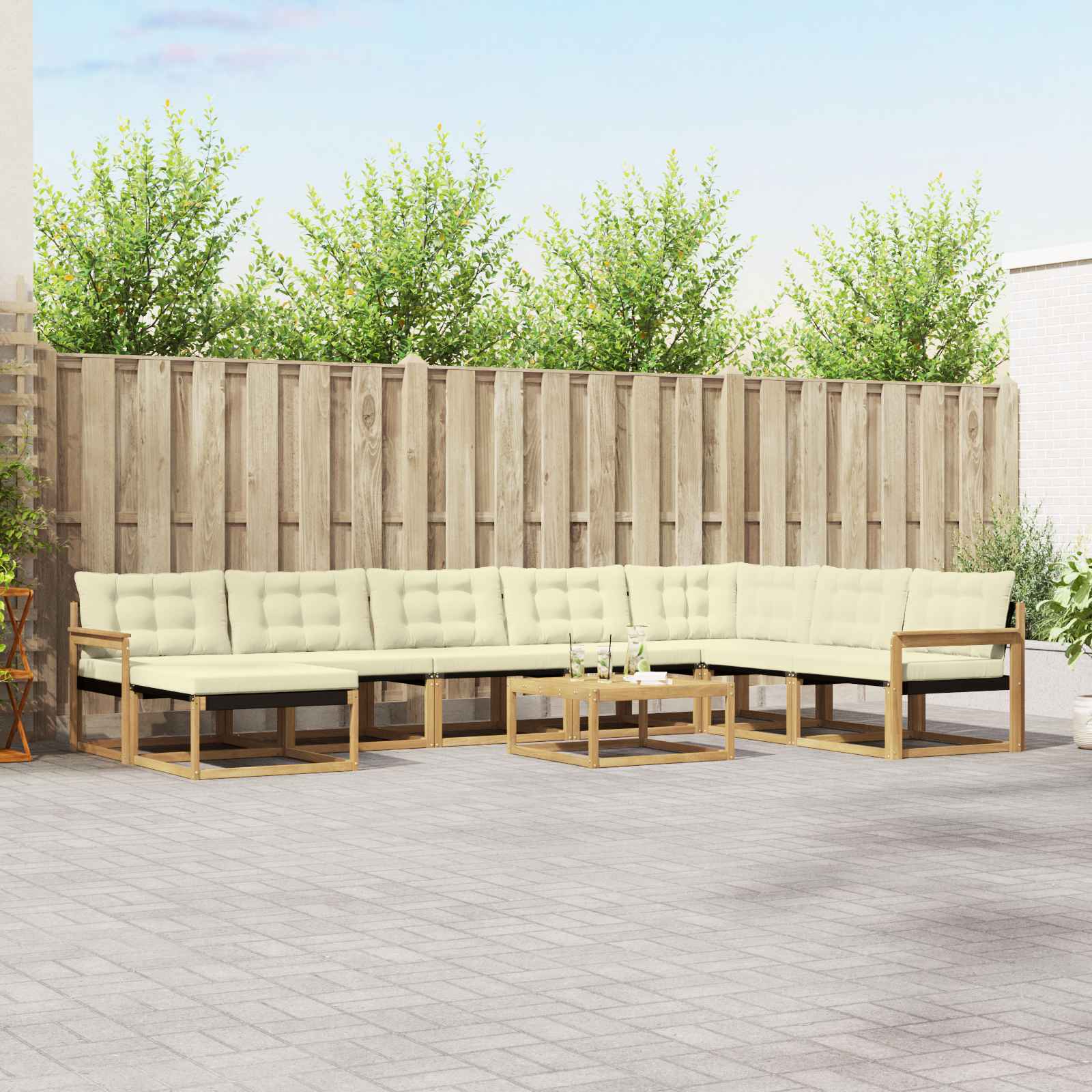 Set vanjskih sofa 9 pcs Bijela i krem Čvrsto drvo akacije
