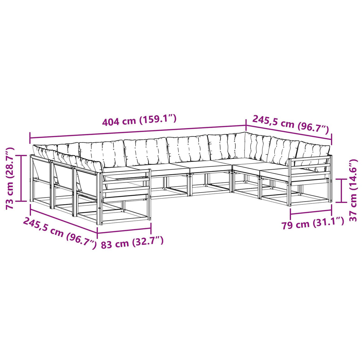 Set vanjskih sofa s jastukom 9 pcs Bijela i crna