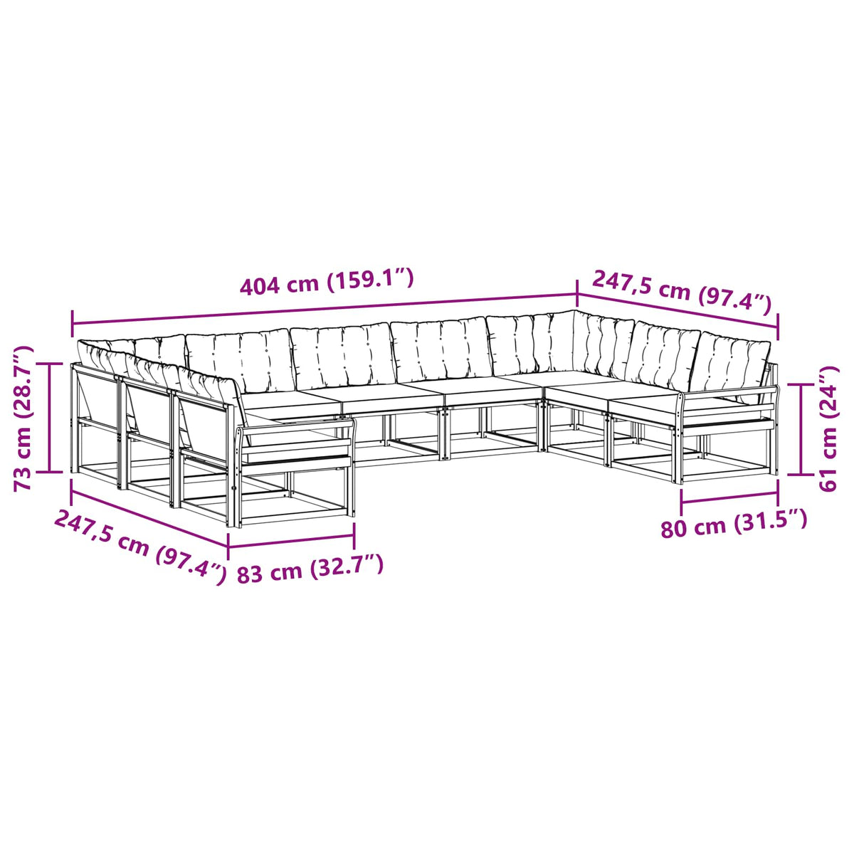 Set vanjskih sofa s jastukom 9 pcs Bijela i crna