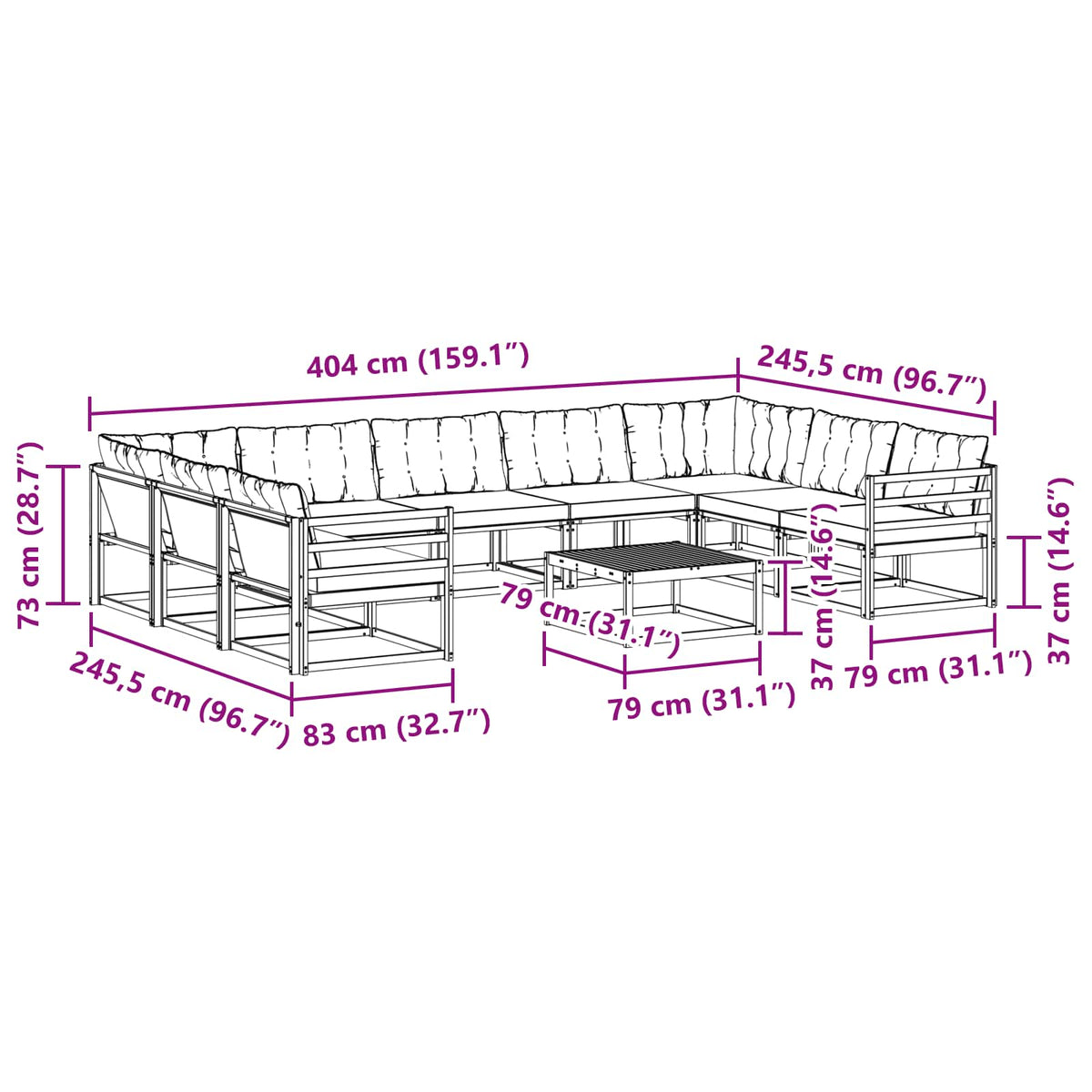 Set vanjskih sofa 10 pcs Bijela i svjetlosiva