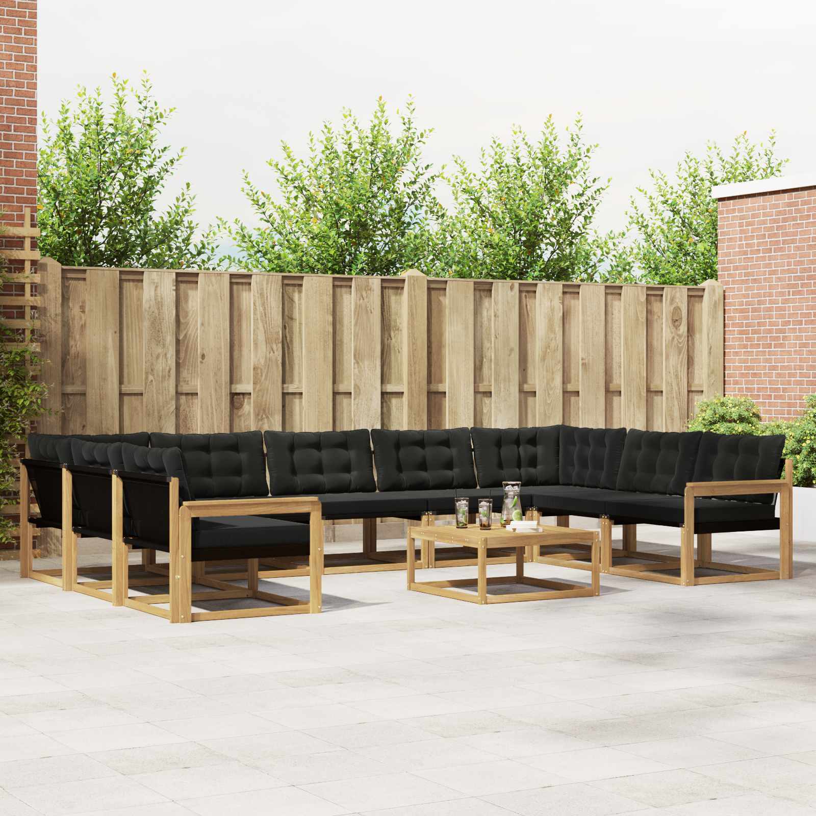 Set vanjskih sofa s jastukom 10 pcs Bijela i crna