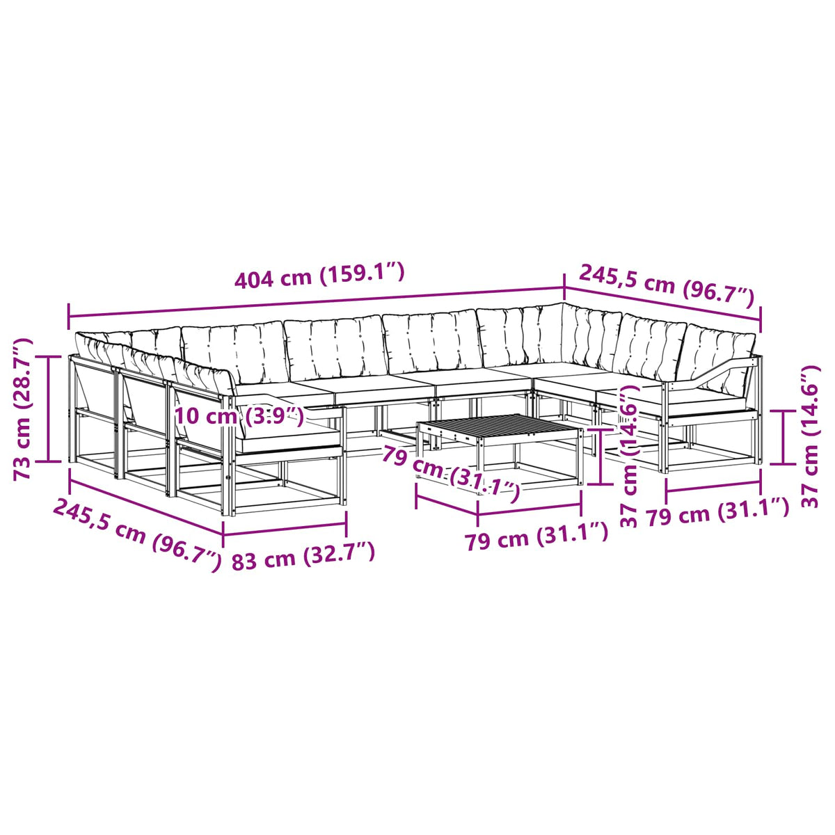 Set vanjskih sofa 10 kom. Bijela i crna