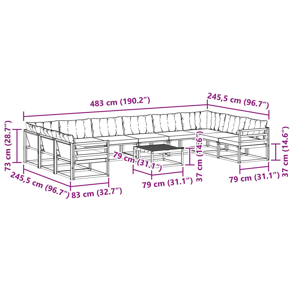 Set vanjskih sofa s jastukom 11 pcs Bijela i crna