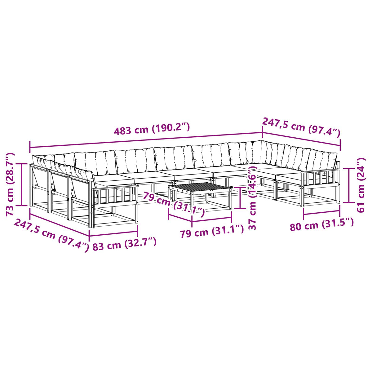 Set vanjskih sofa s jastukom 11 pcs Bijela i crna