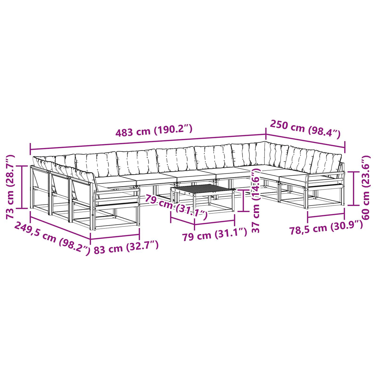 Set vanjskih sofa s jastukom 11 pcs Bijela i crna