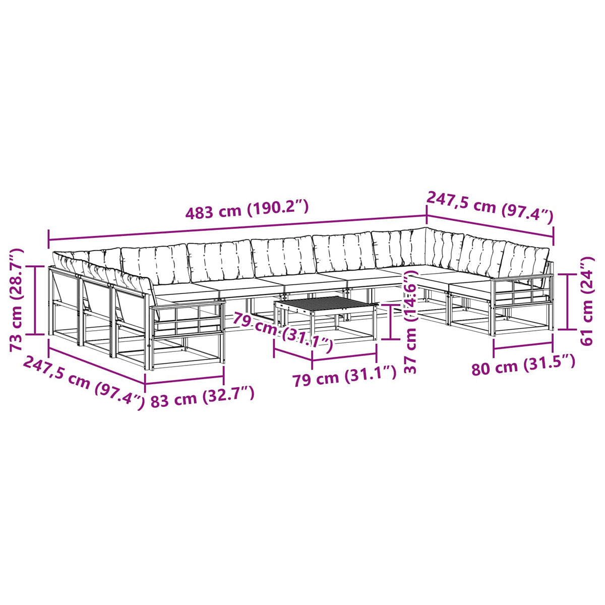 Set vanjskih sofa s jastukom 11 pcs Bijela i crna