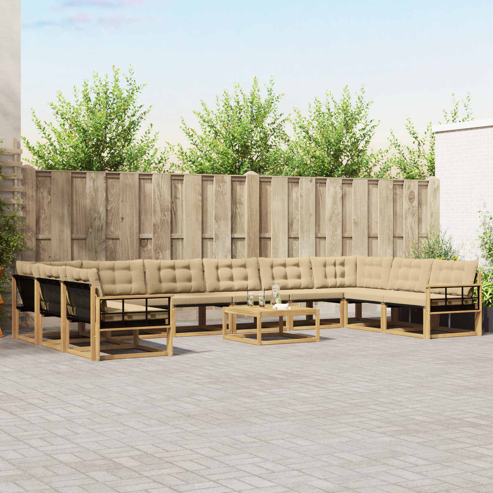 Set vanjskih sofa s jastukom 11 pcs Bijela i bež