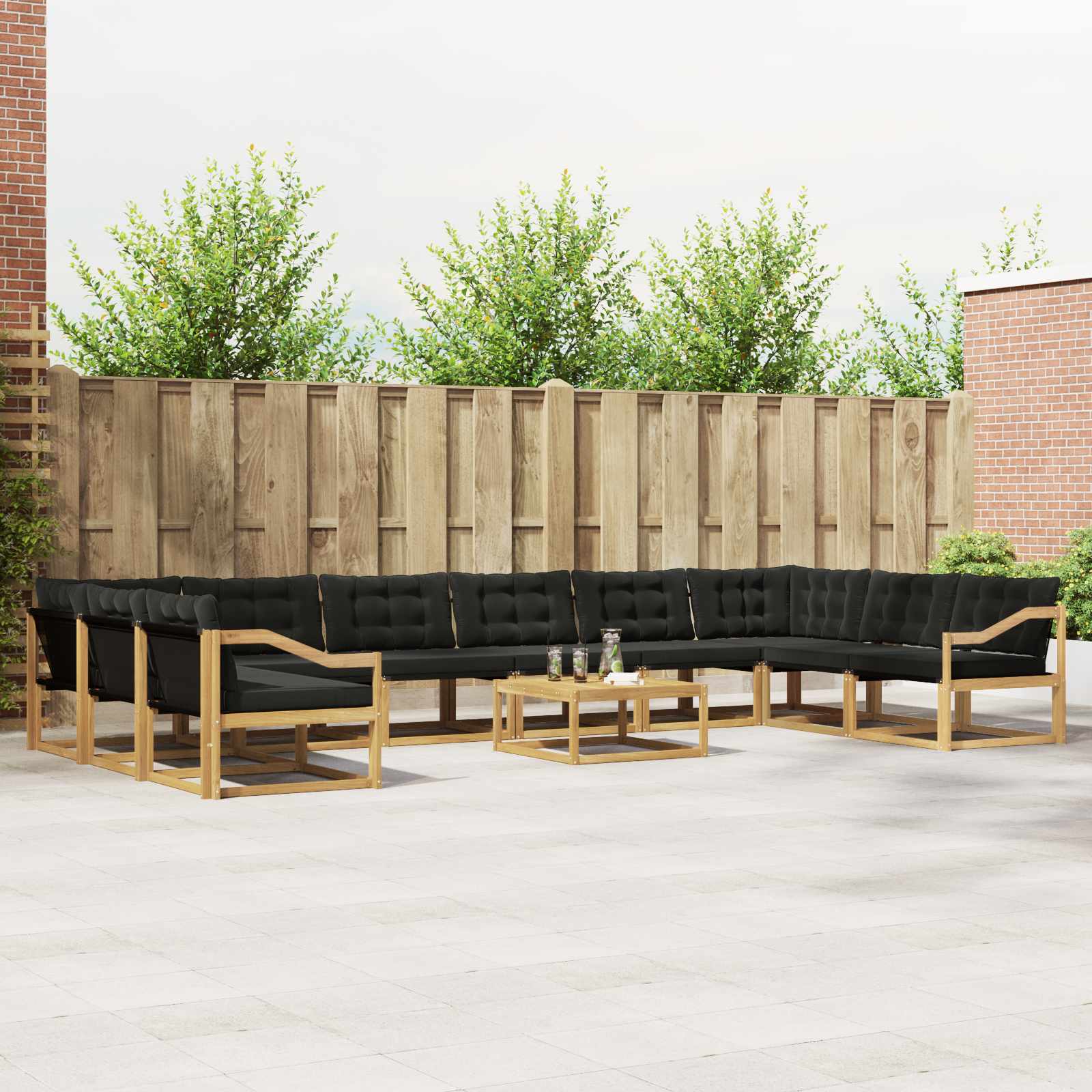 Set vanjskih sofa s jastukom 11 pcs Bijela i crna