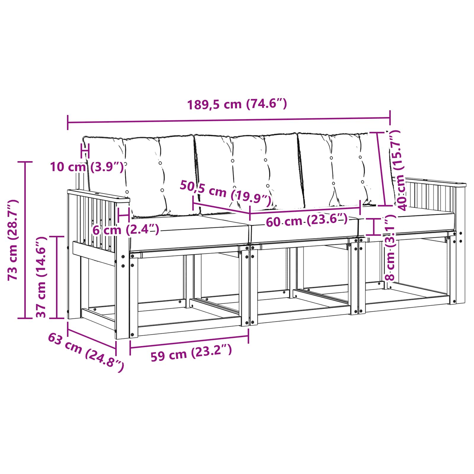Set vanjskih sofa s jastukom 3 pcs Bijela i svjetlosiva