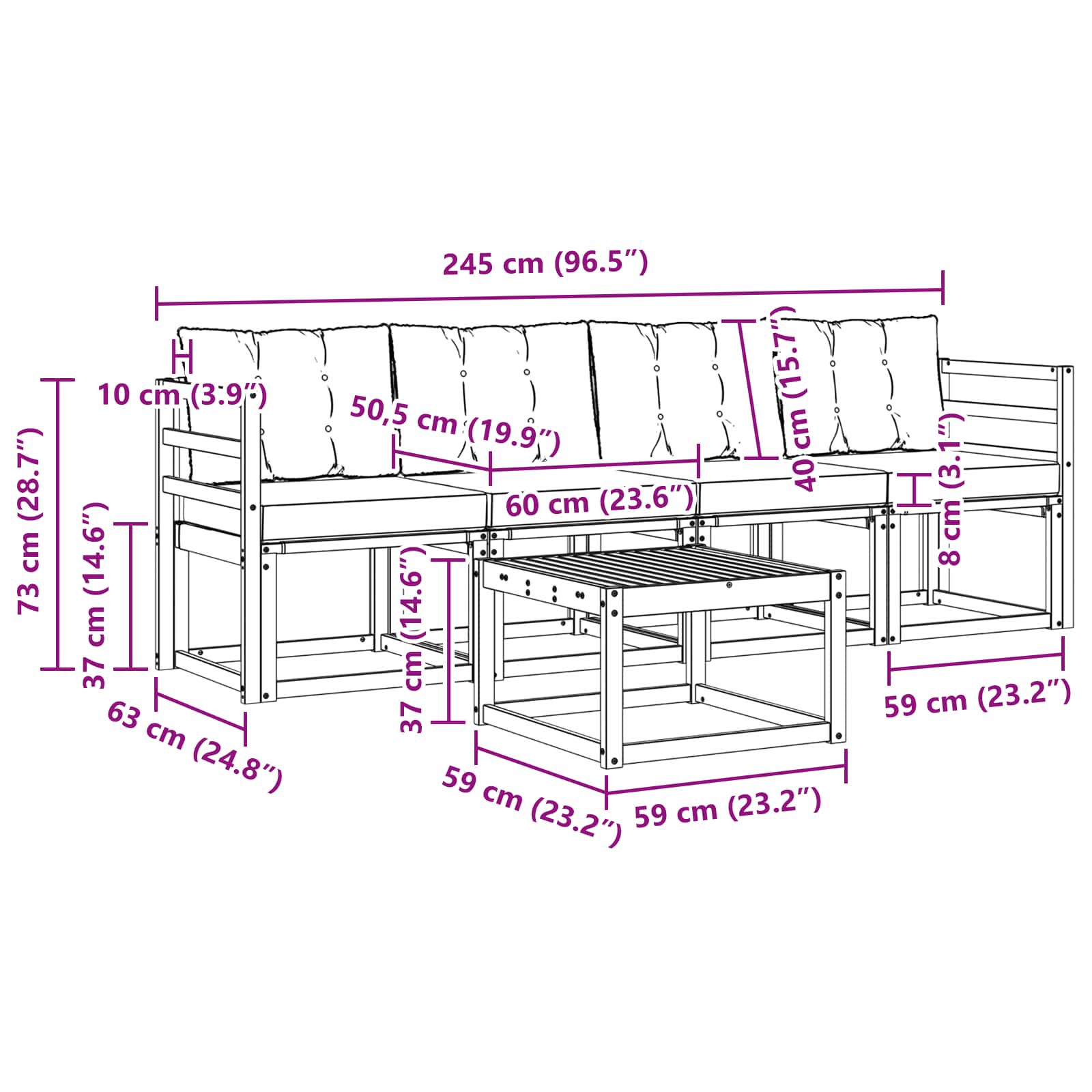 Set vanjskih sofa s jastukom 5 pcs Bijela i svjetlosiva