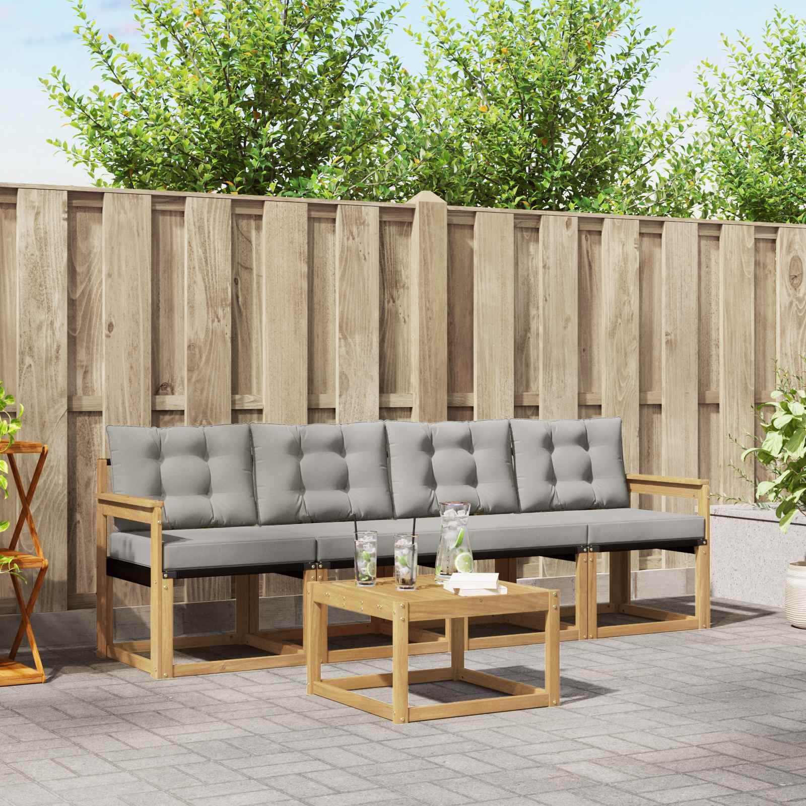Set vanjskih sofa s jastukom 5 pcs Bijela i svjetlosiva