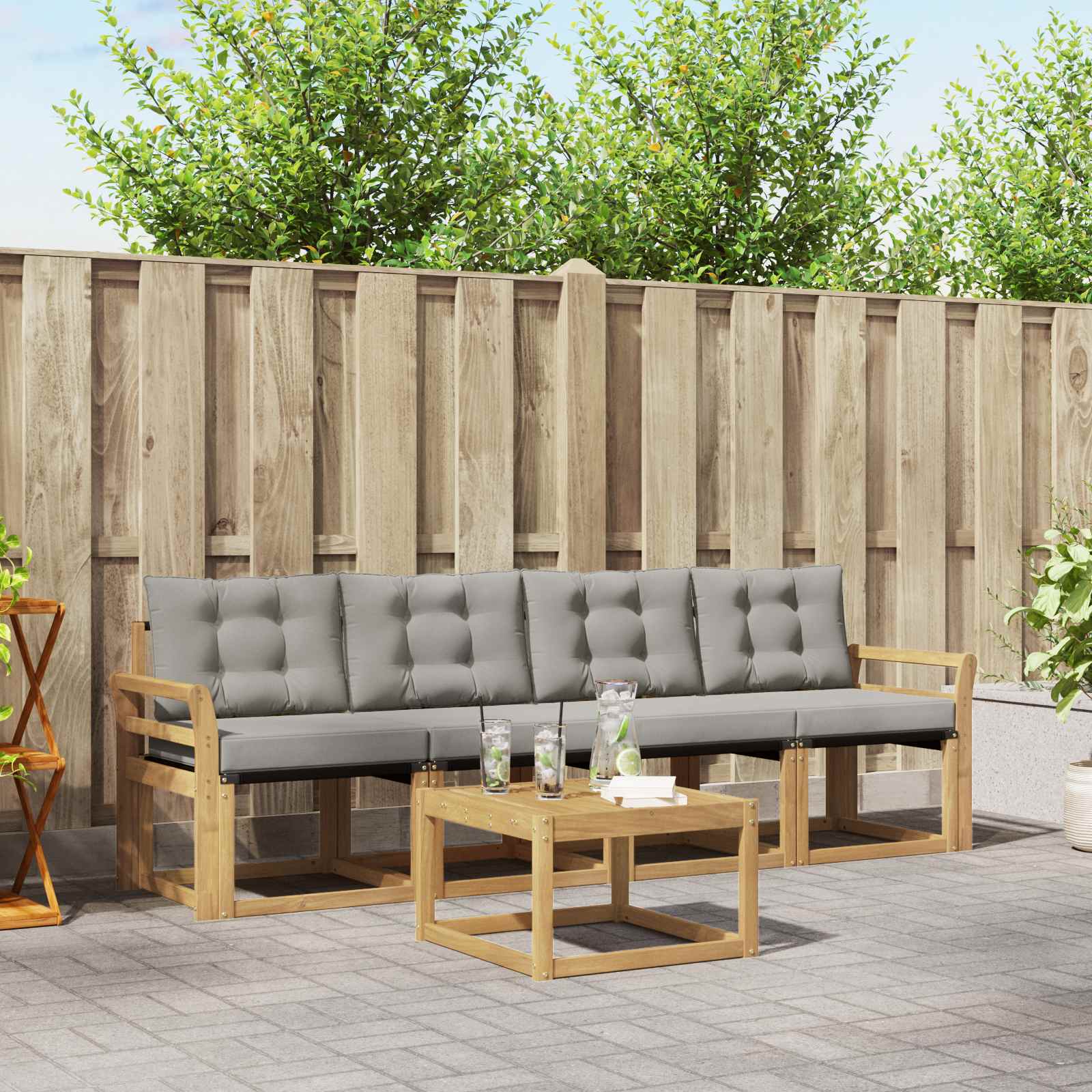 Set vanjskih sofa s jastukom 5 pcs Bijela i svjetlosiva