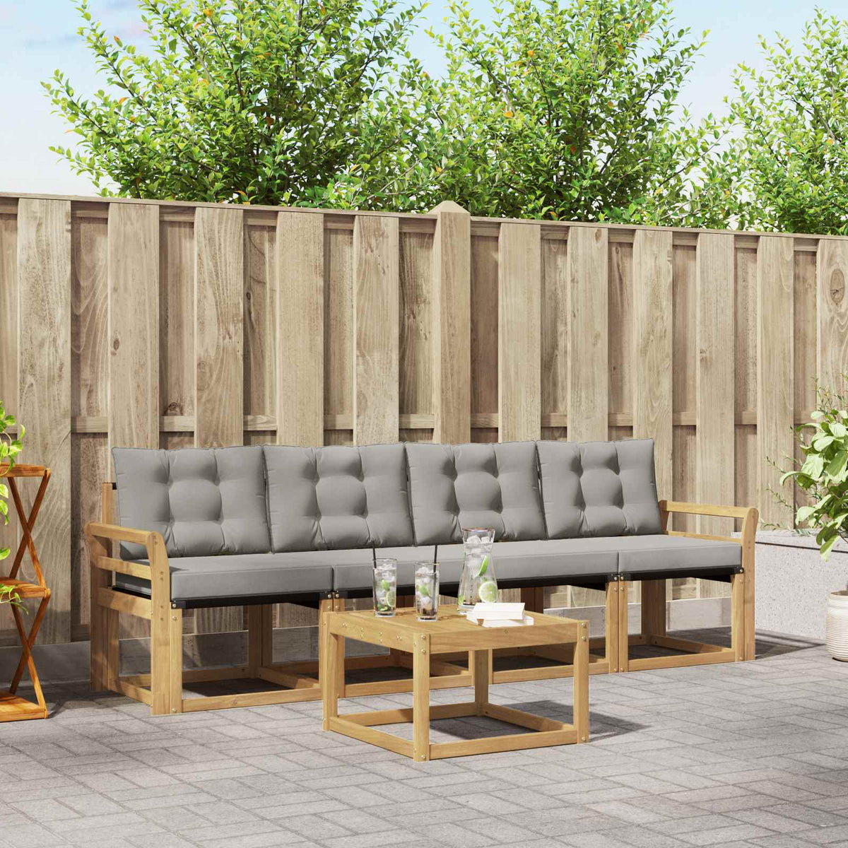 Set vanjskih sofa 5 kom. Bijela i svjetlosiva Smeđa 59 x 59 x 37 cm
