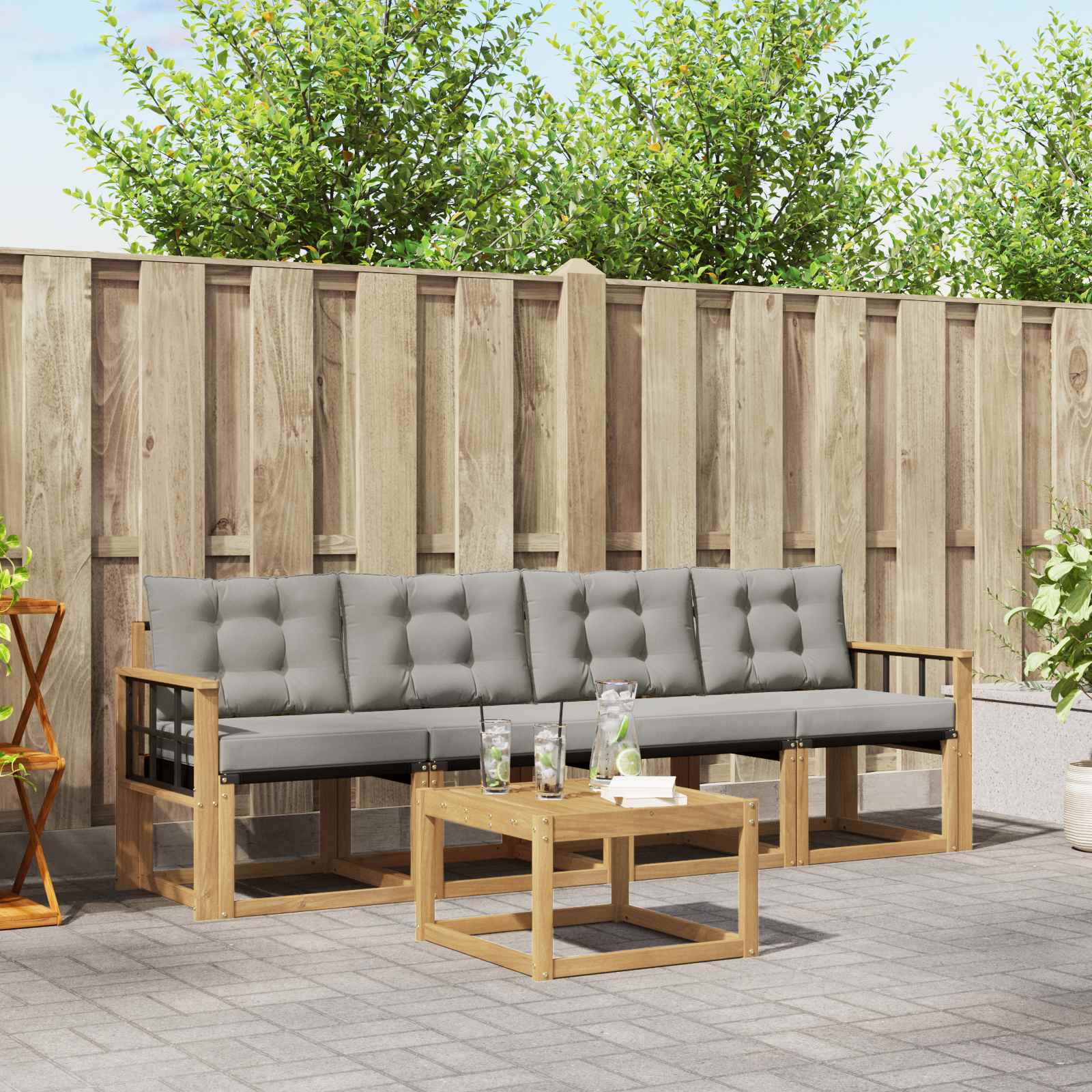 Set vanjskih sofa s jastukom 5 pcs Bijela i svjetlosiva
