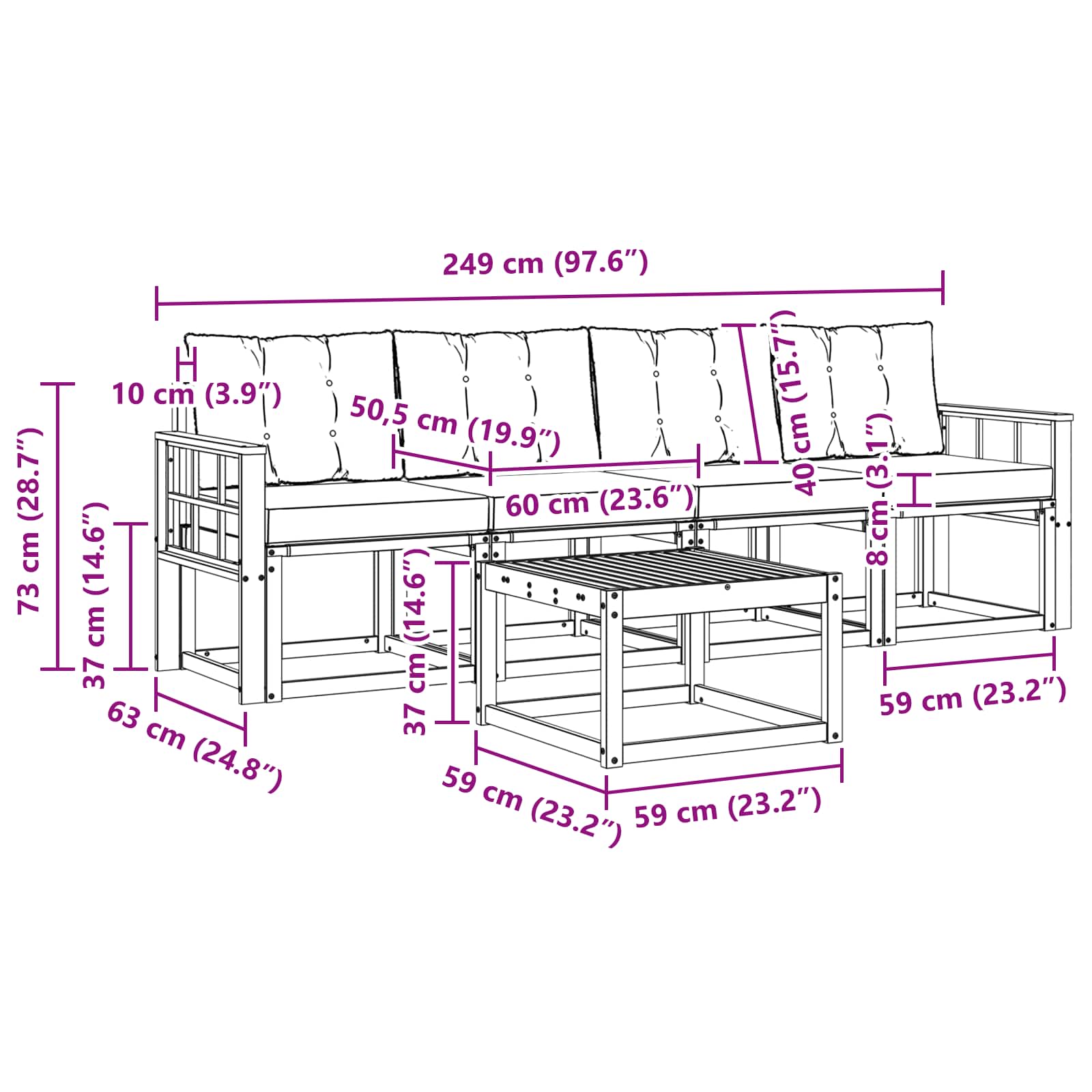 Set vanjskih sofa s jastukom 5 pcs Bijela i svjetlosiva