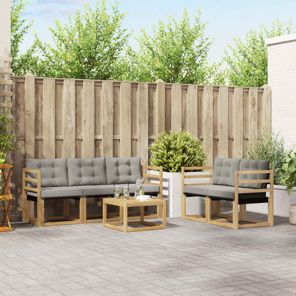 Set vanjskih sofa s jastukom 6 pcs Bijela i svjetlosiva